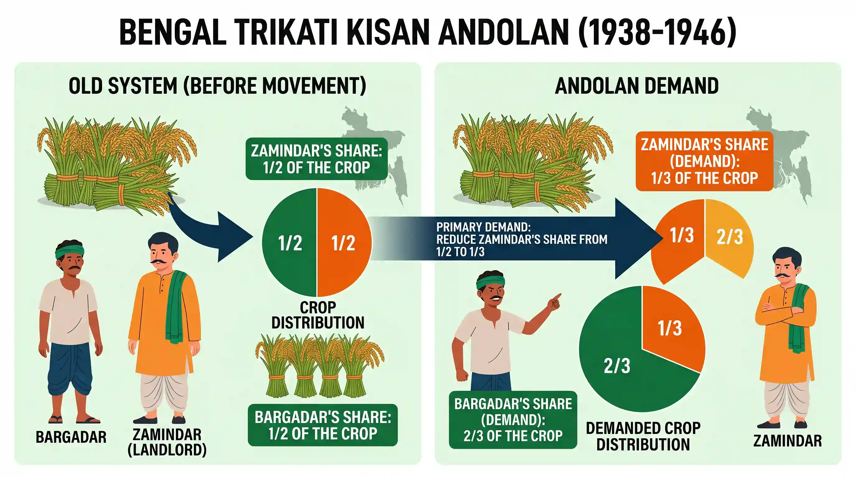 history: What was the demand of the Bengal Trikati Kisan Andolan?