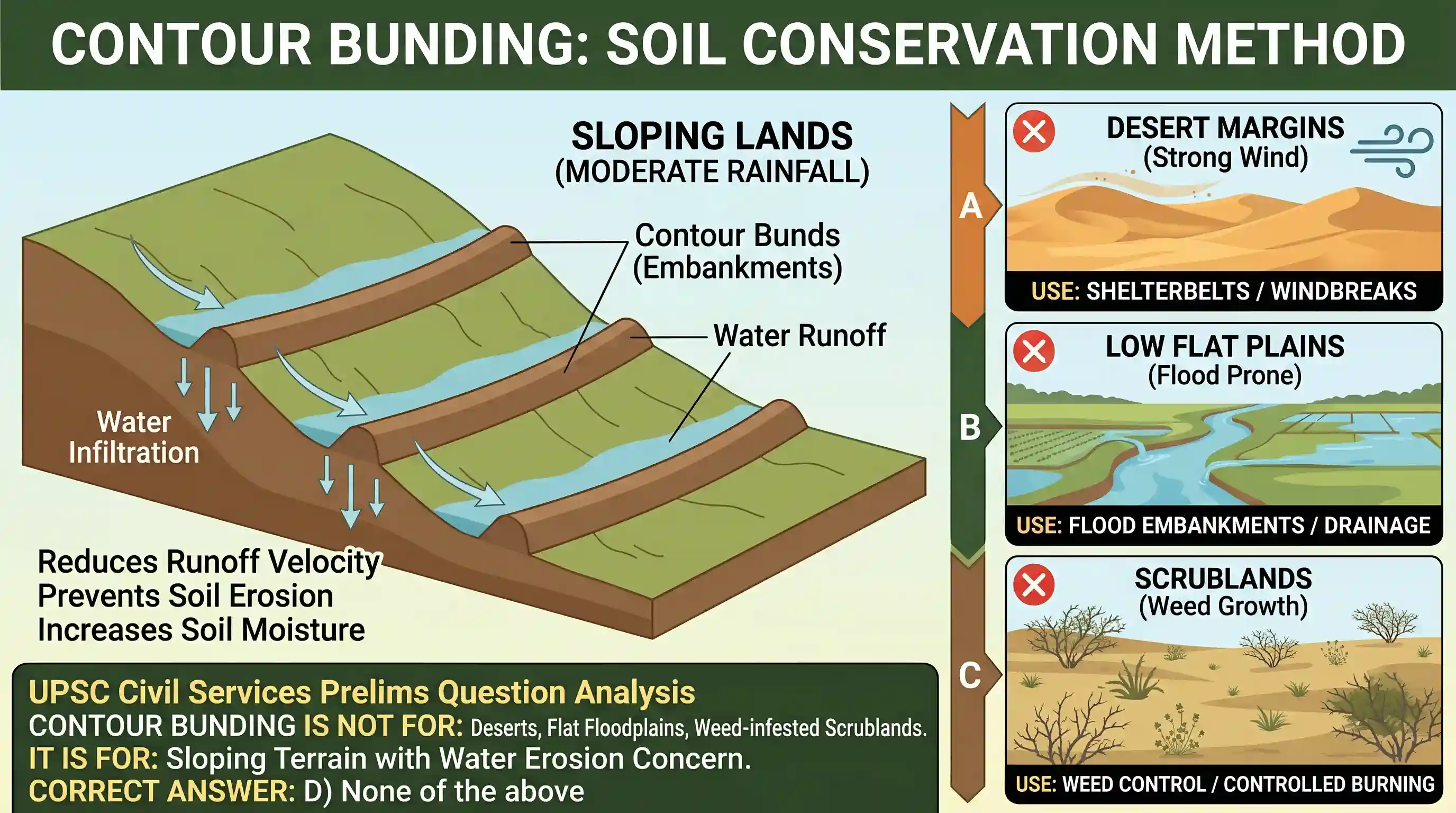 geography: Contour bunding is a method of soil conservation used in