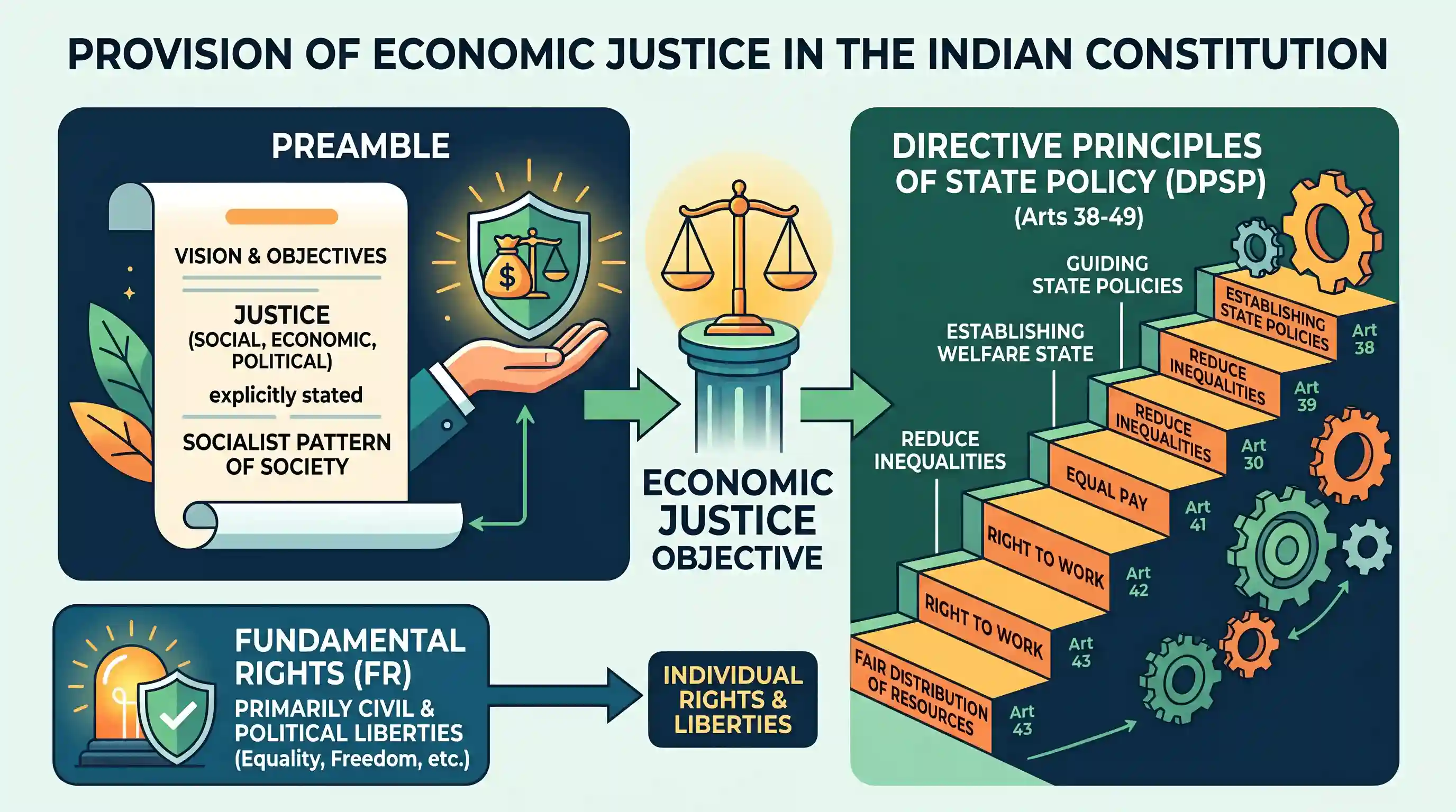 polity-and-governance: ‘Economic Justice’ as one of the objectives of the Indian Constitution has been provided in