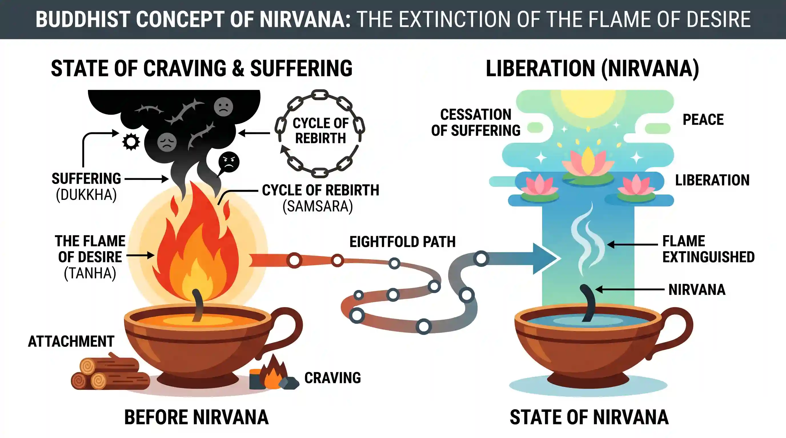 art-and-culture: Which one of the following describes best the concept of Nirvana in Buddhism?
