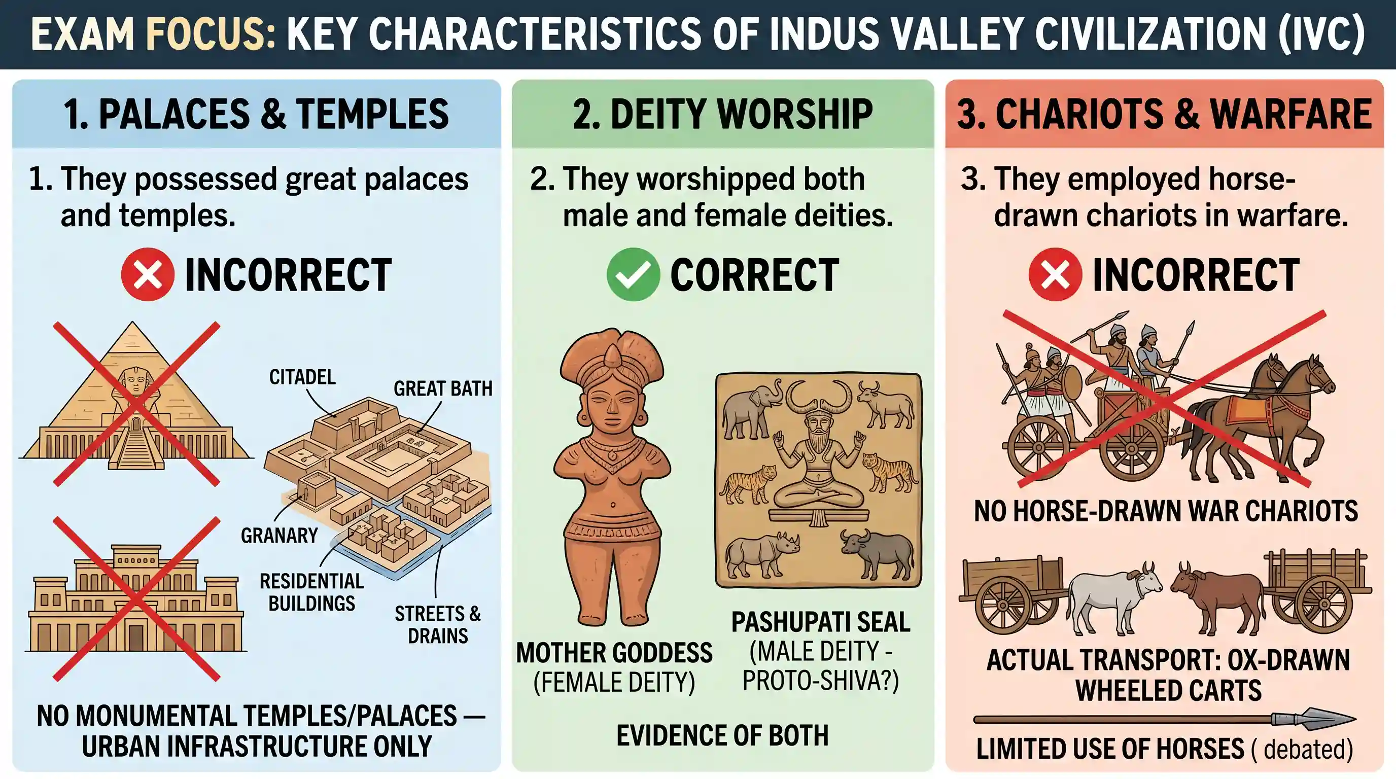 history: Which of the following characterizes/characterize the people of Indus Civilization? 1. They possessed great palaces and
