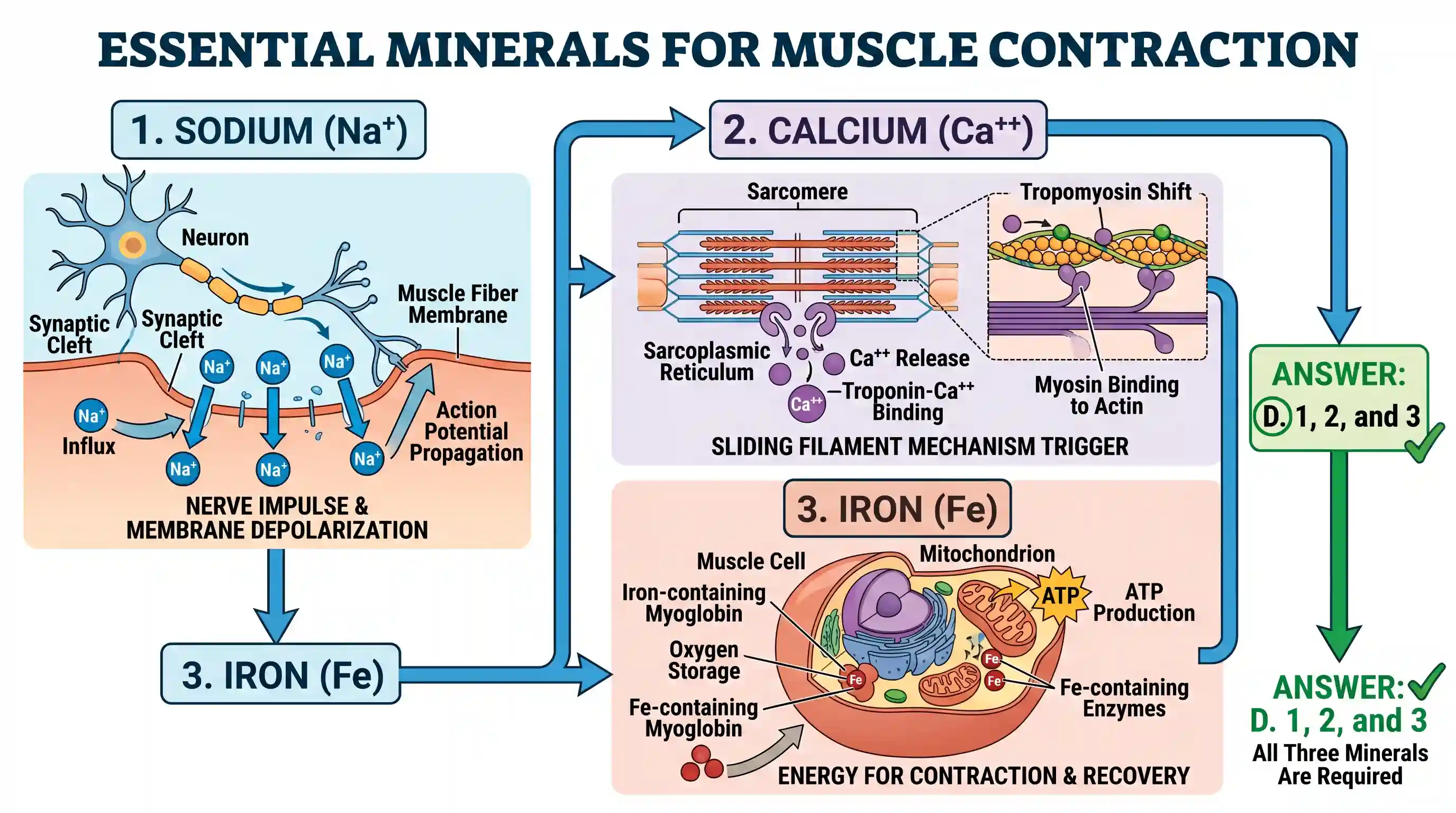 geography: Consider the following minerals: 1. Calcium 2. Iron 3. Sodium Which of the minerals given above is/are required by human