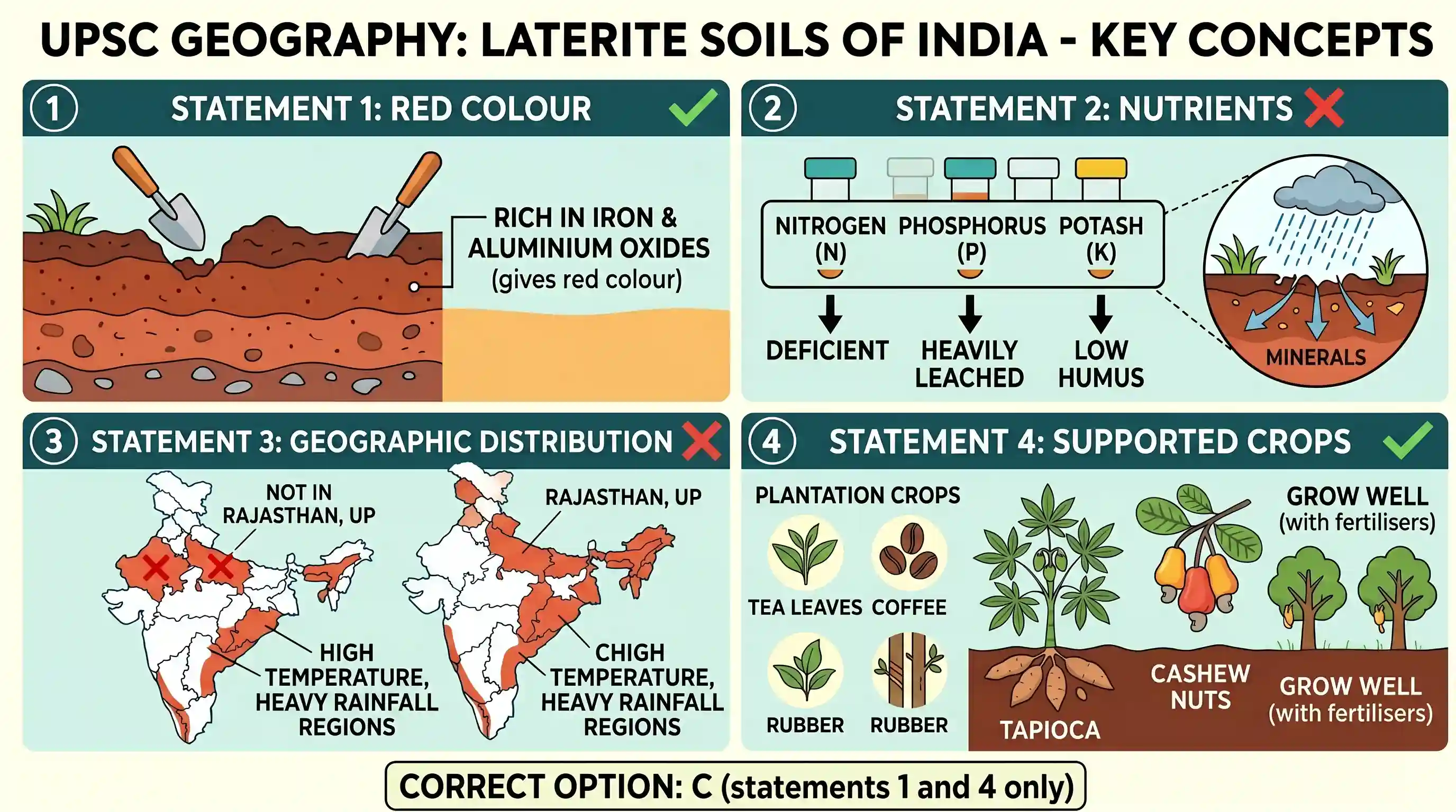 geography: Which of the following statements regarding laterite soils of India are correct? 1. They are generally red in colour. 2.