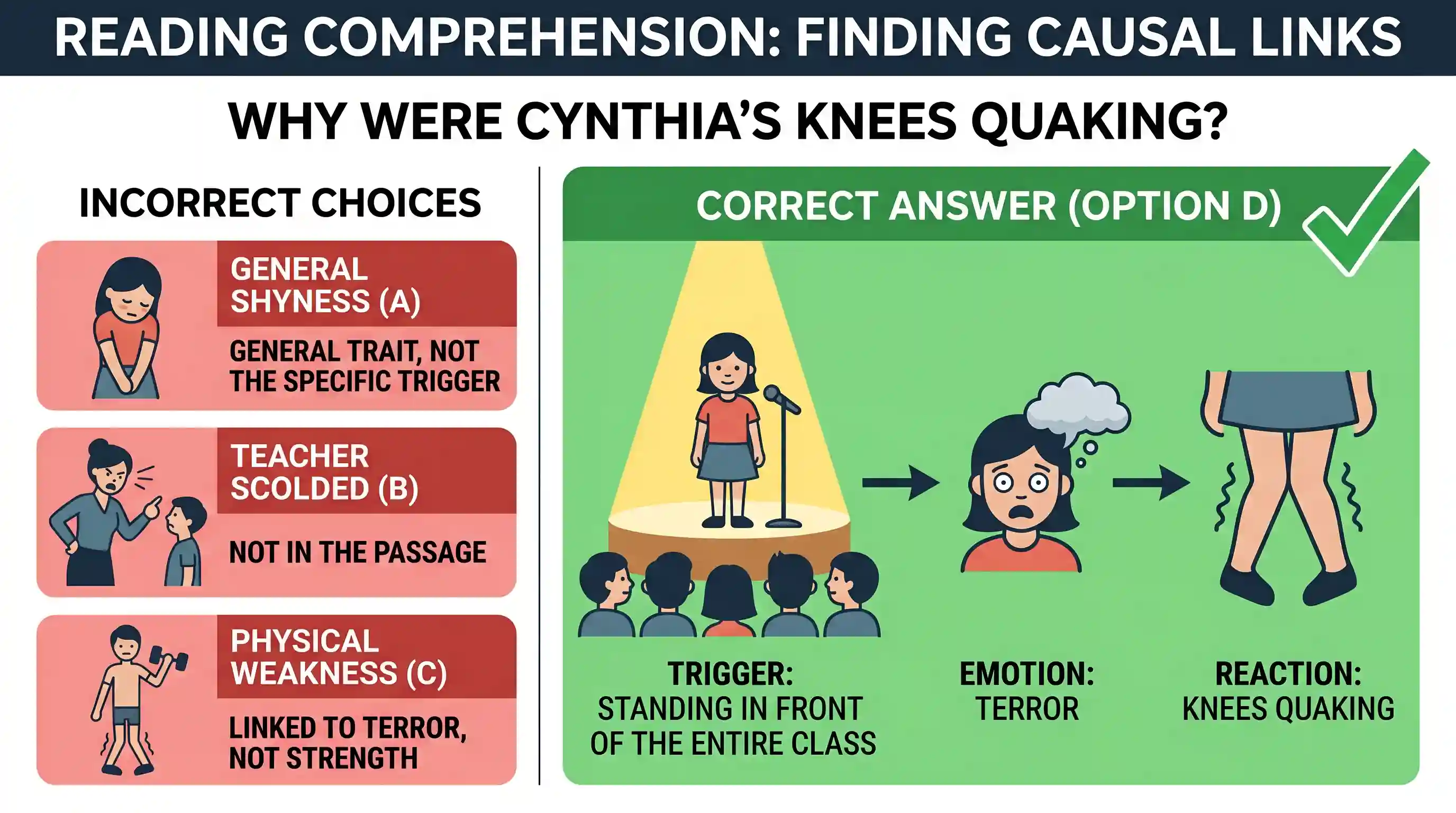 Reading Comprehension: Passage Cynthia was a shy girl. She believed that she was plain and untalented. One day her teacher ordered the entire c