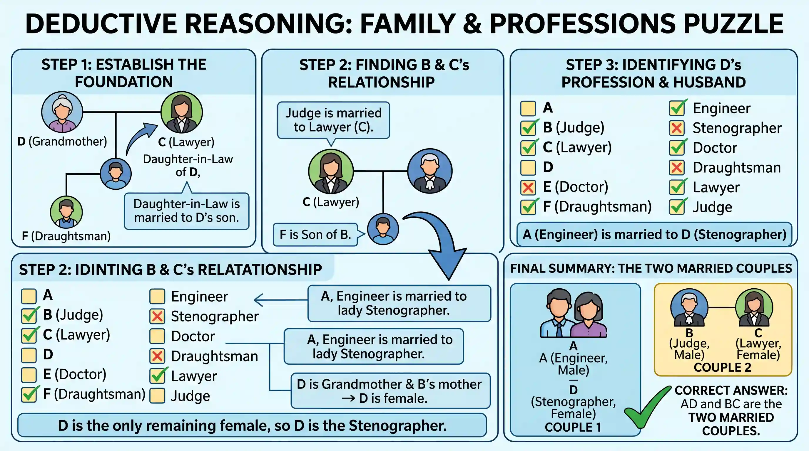 Logical Reasoning: Read the passage given below and answer the items that follow. A, B, C, D, E, F are members of a family. They are engine