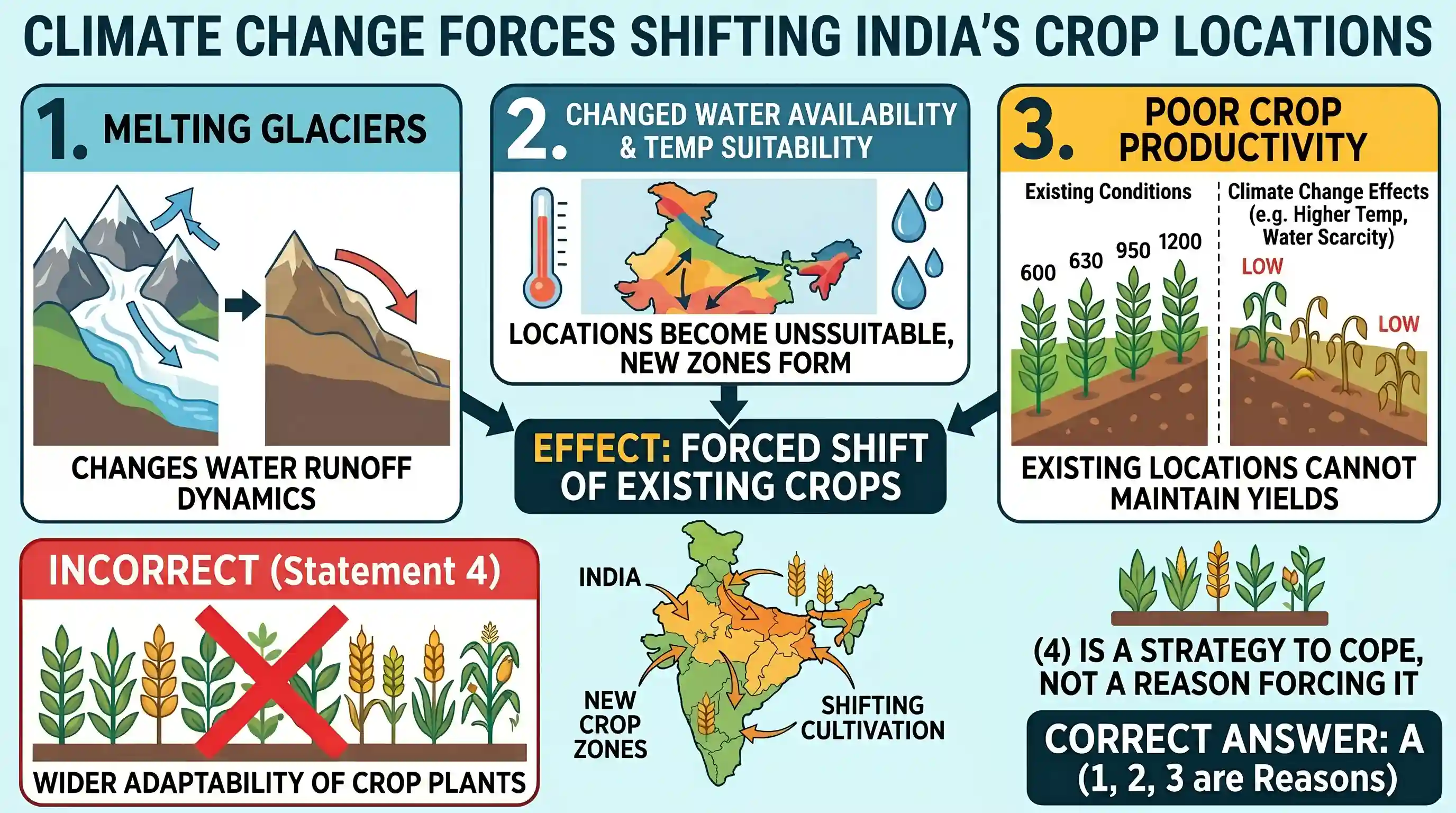 Reading Comprehension: Climate change poses potentially devastating effects on India's agriculture. While the overall parameters of climate cha
