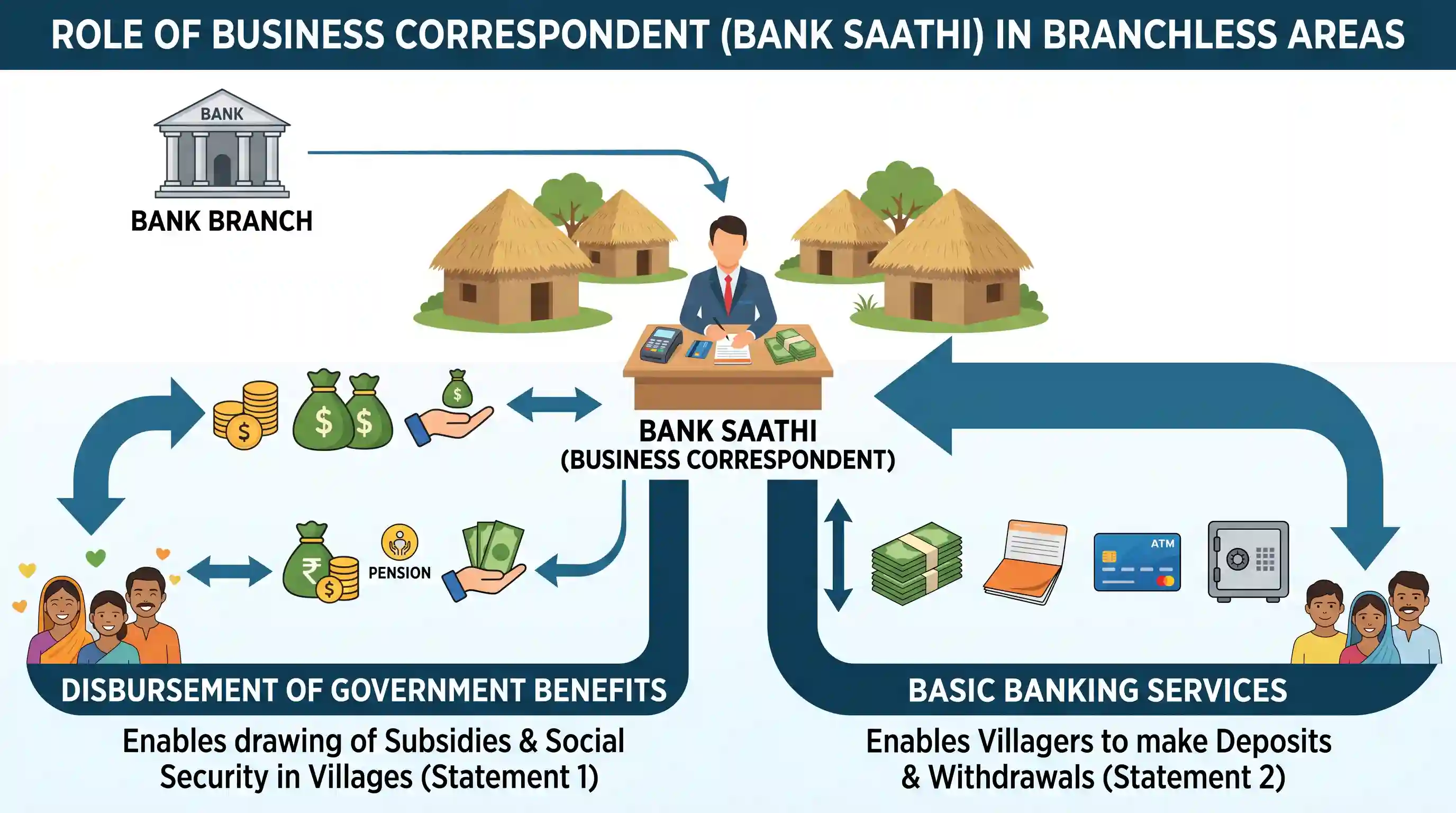 economy: What is/are the facility/facilities the beneficiaries can get from the services of Business Correspondent (Bank Saathi)