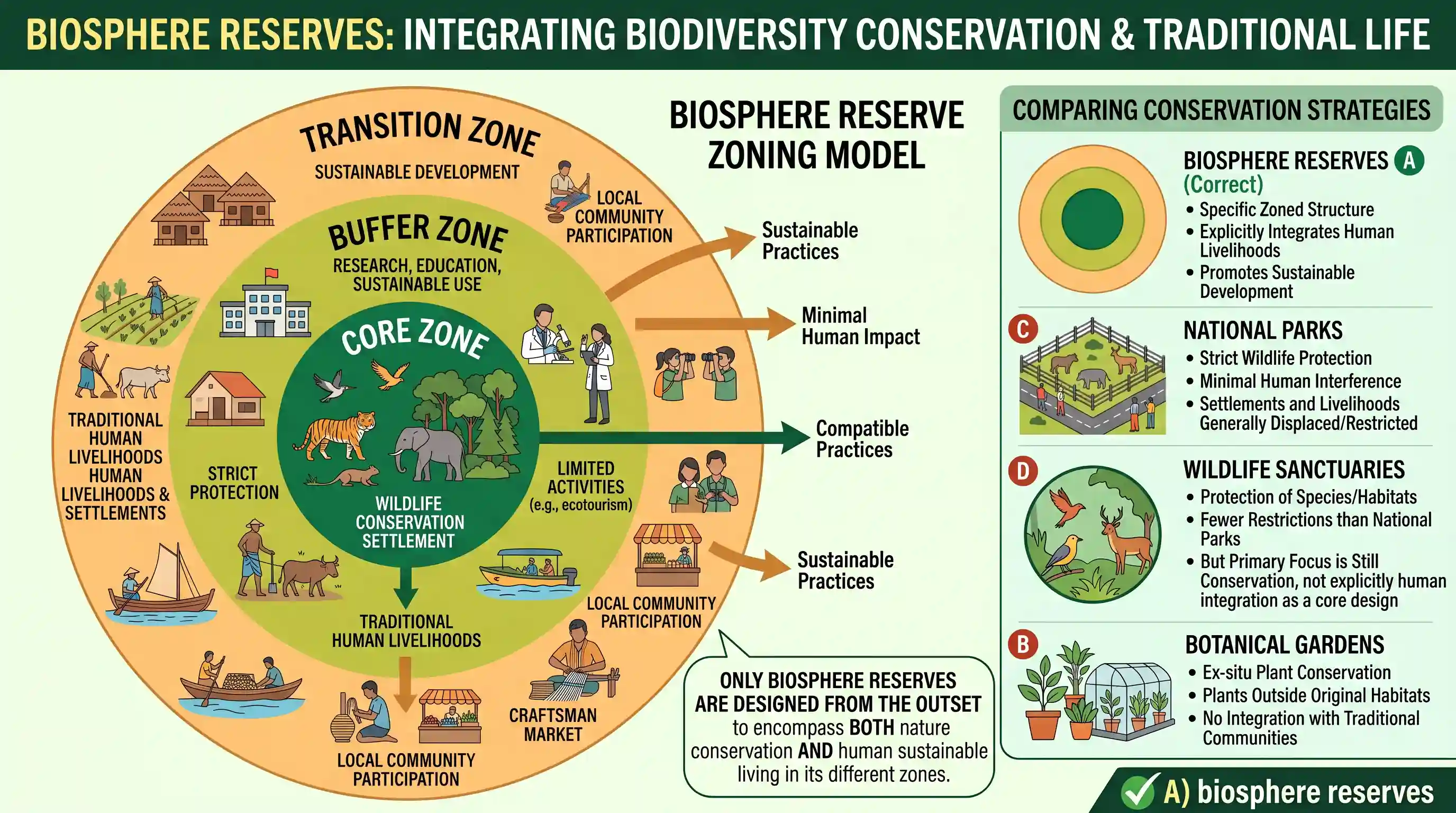 geography: The most important strategy for the conservation of biodiversity together with traditional human life is the establishme