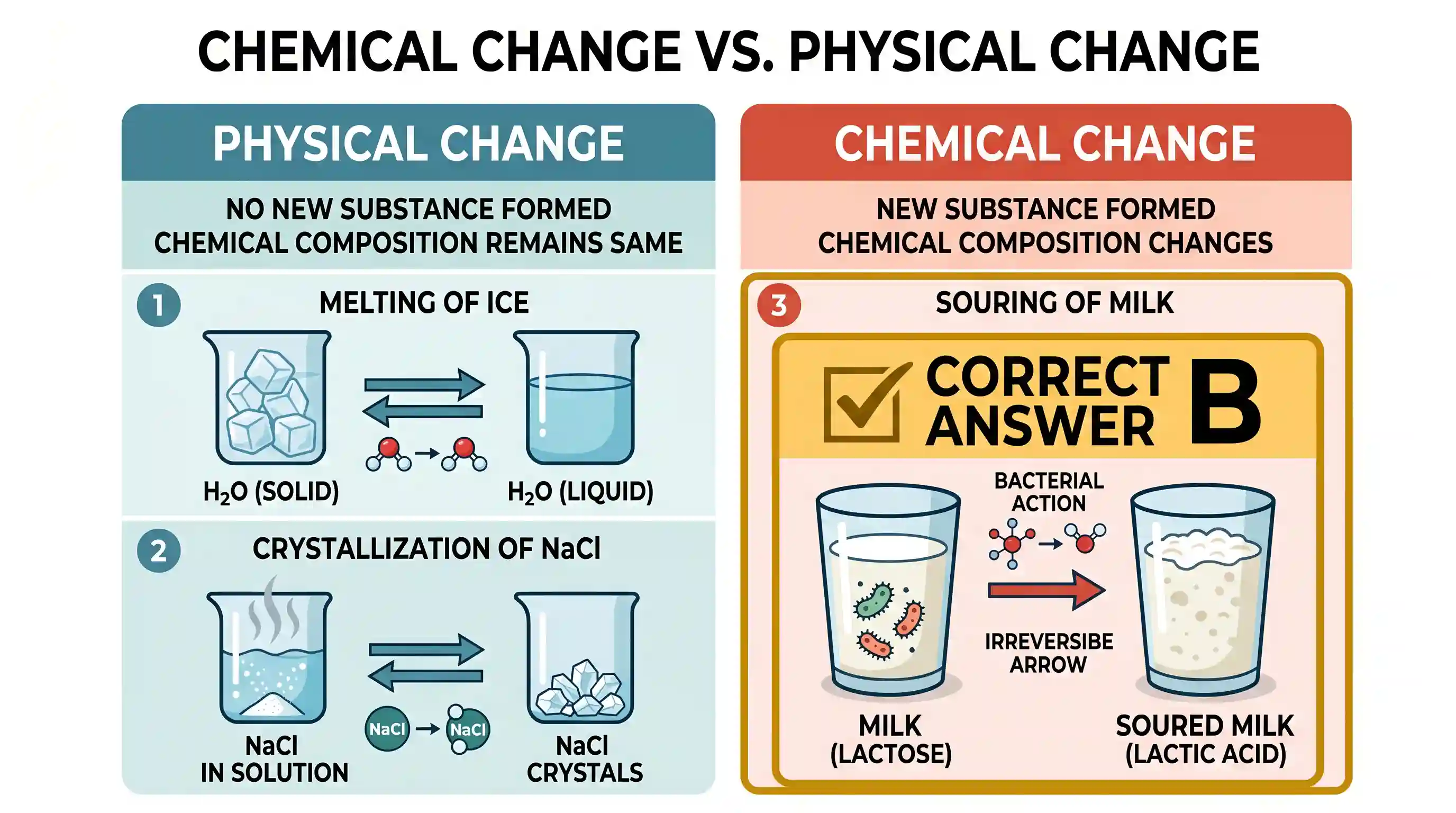 science-and-technology: Which of the following is/are the example/examples of chemical change? 1. Crystallization of sodium chloride 2. Melting