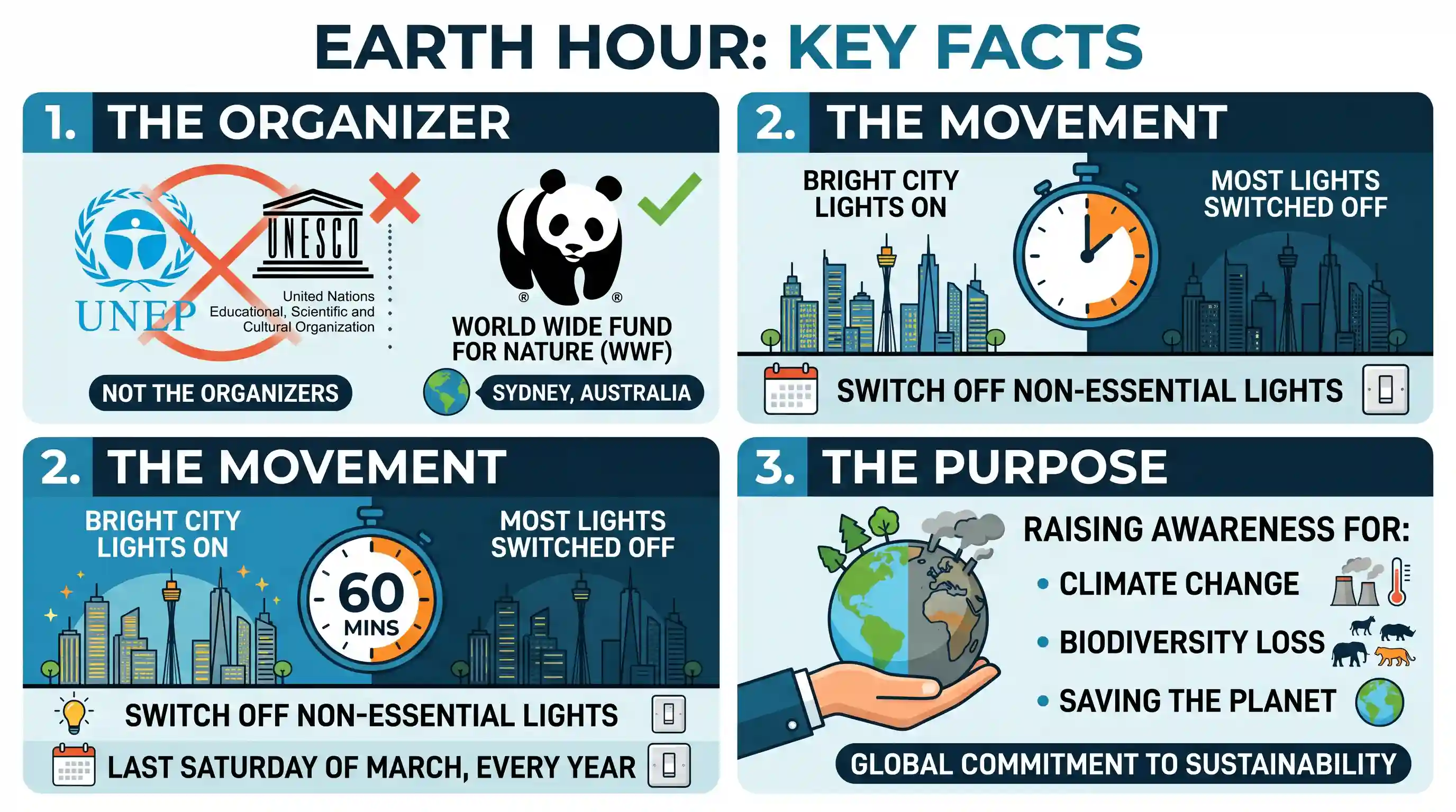 geography: Consider the following statements regarding 'Earth Hour': 1. It is an initiative of UNEP and UNESCO. 2. It is a movement