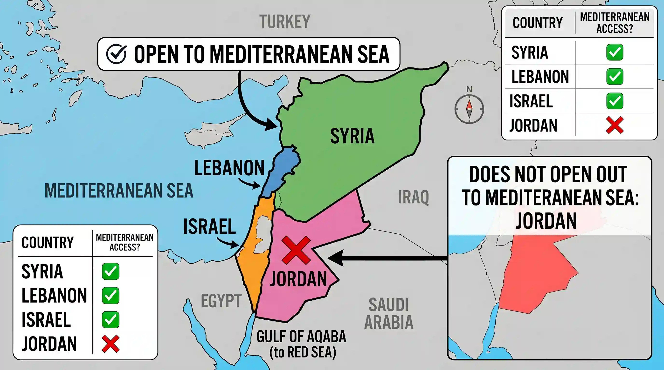 geography: Which one of the following countries of South-West Asia does not open out to the Mediterranean Sea?