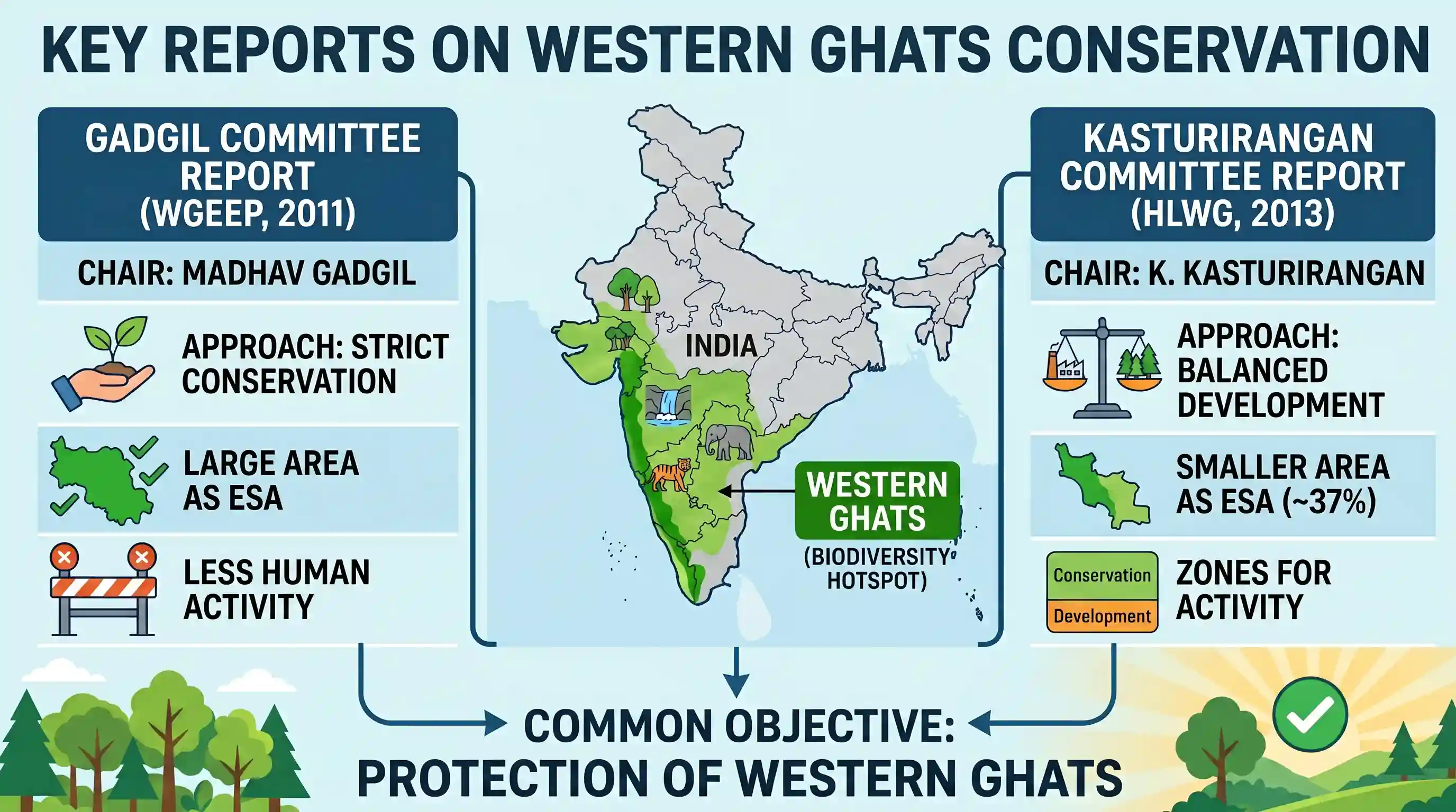 geography: 'Gadgil Committee Report' and 'Kasturirangan Committee Report', sometimes seen in the news, are related to
