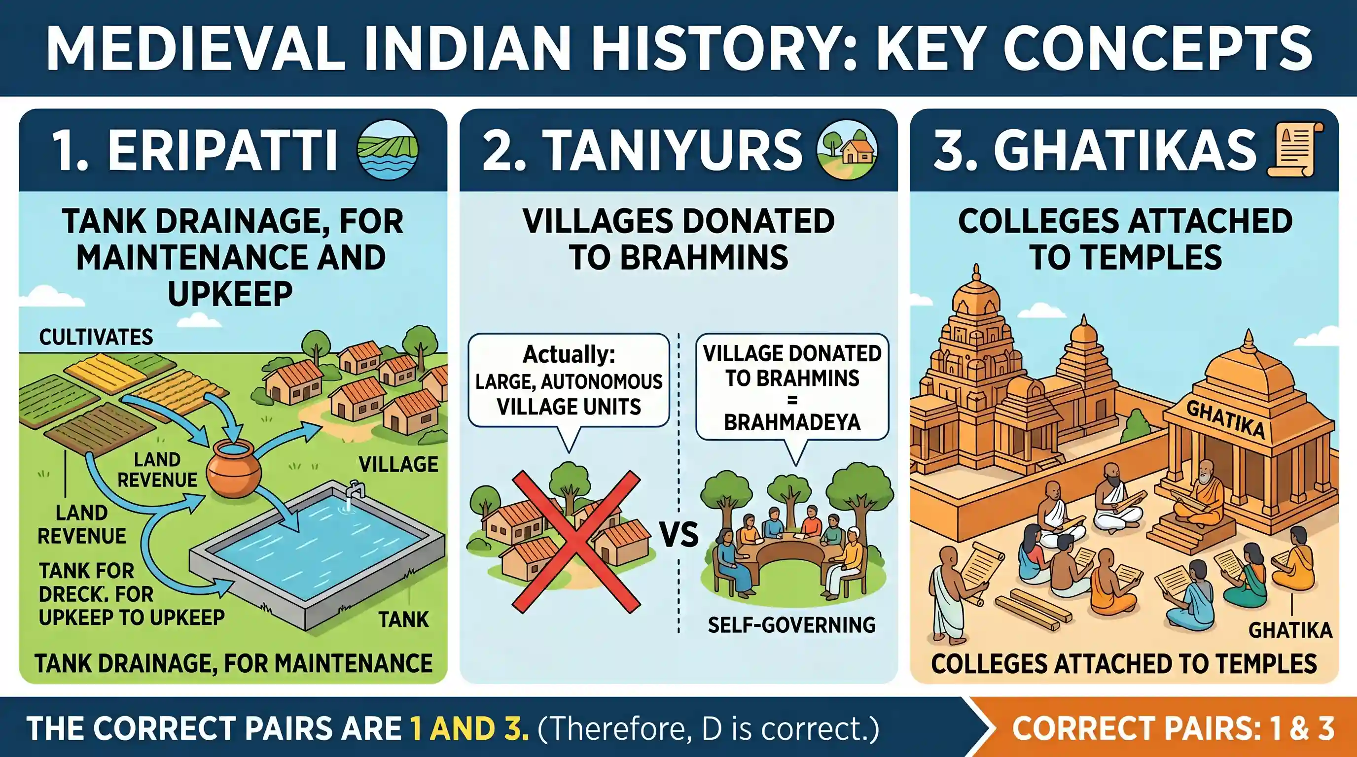 history: In the context of the history of India, consider the following pairs: Term : Description 1. Eripatti : Land, revenue fro