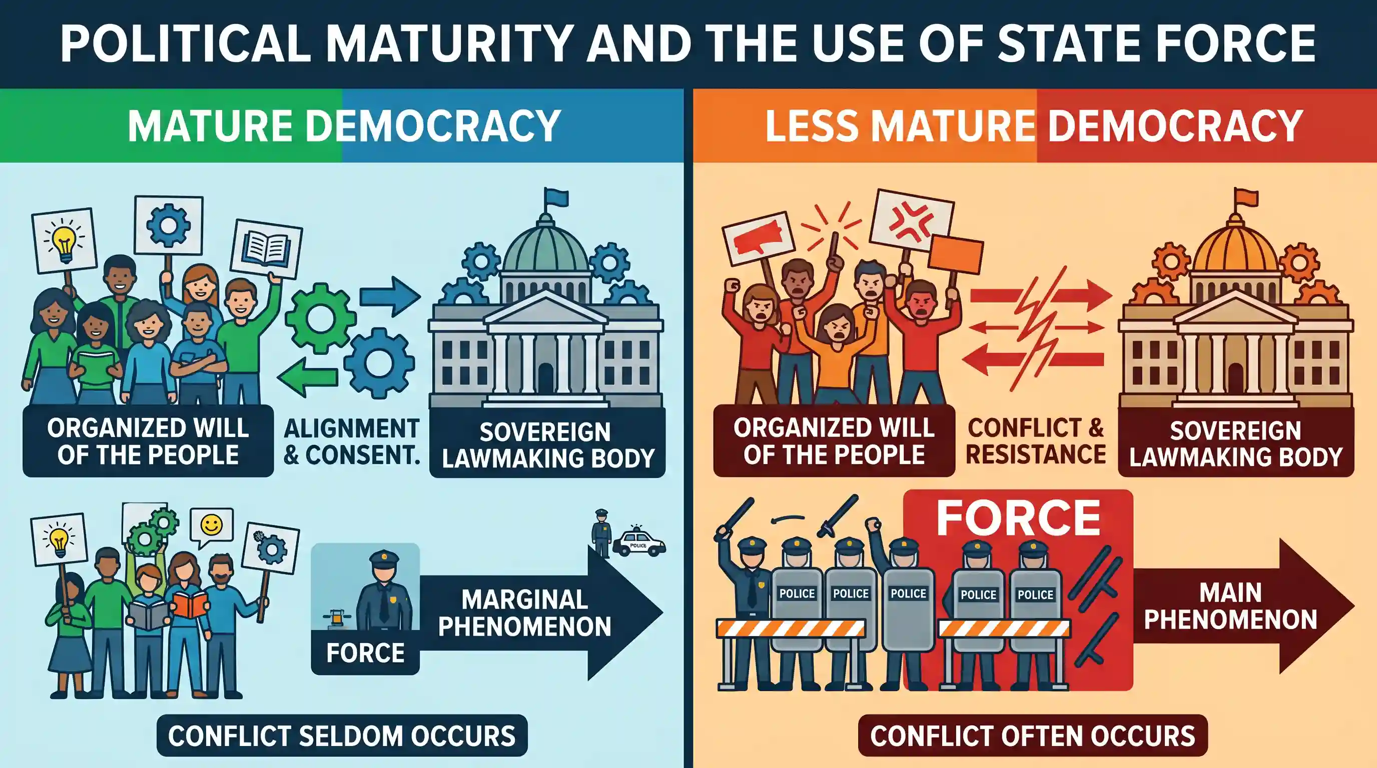 Reading Comprehension: In a democratic State, where a high degree of Political maturity of the people obtains, the conflict between the will of