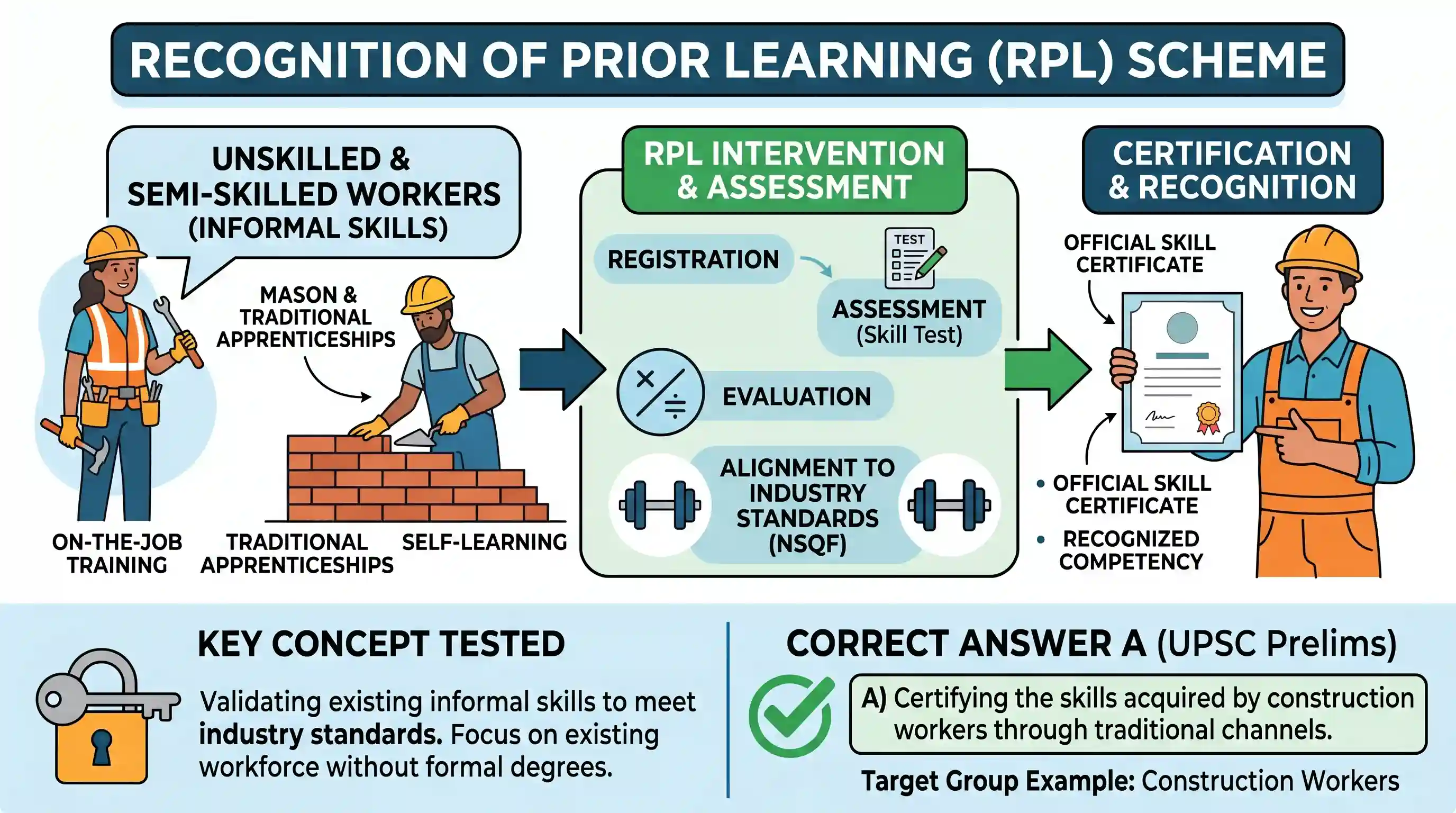 economy: 'Recognition of Prior Learning Scheme' is sometimes mentioned in the news with reference to A) Certifying the skills acq
