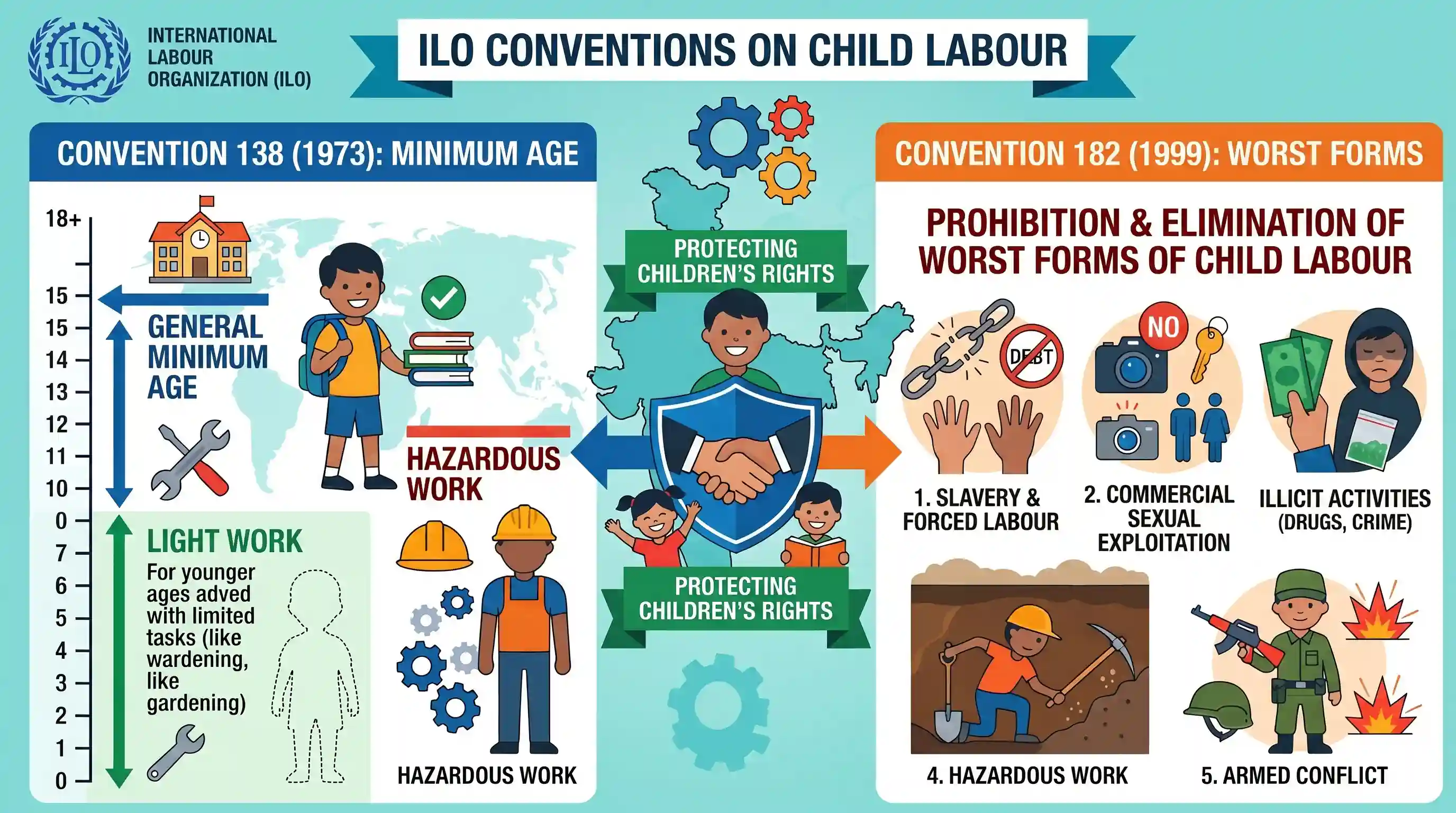 polity-and-governance: International Labour Organization's Conventions 138 and 182 are related to