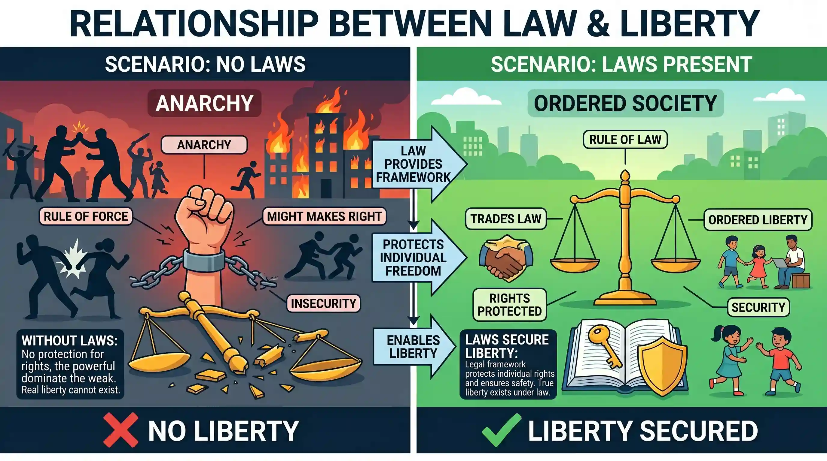 polity-and-governance: Which one of the following reflects the most appropriate relationship between law and liberty?