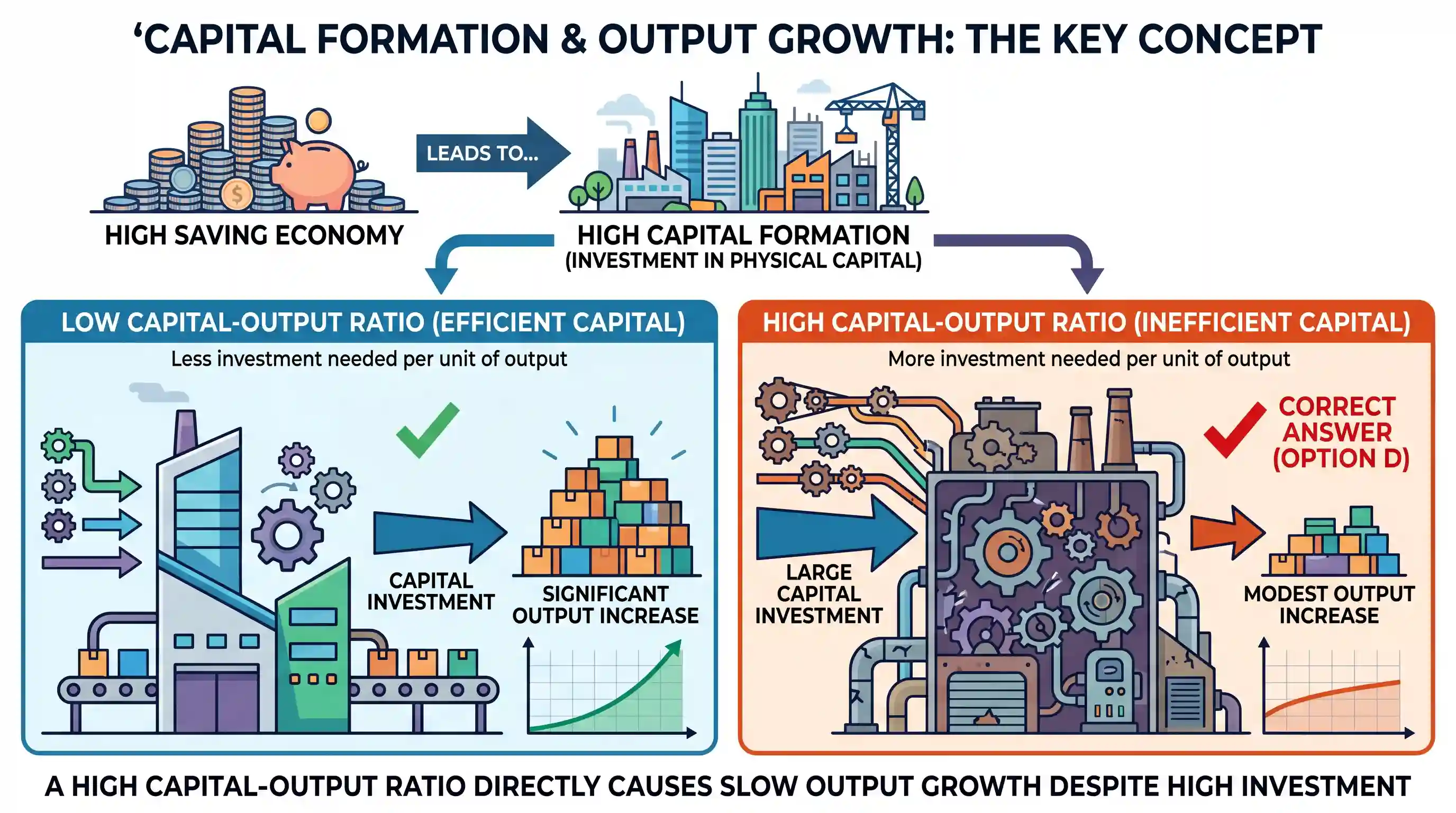 economy: Despite being a high saving economy, capital formation may not result in significant increase in output due to