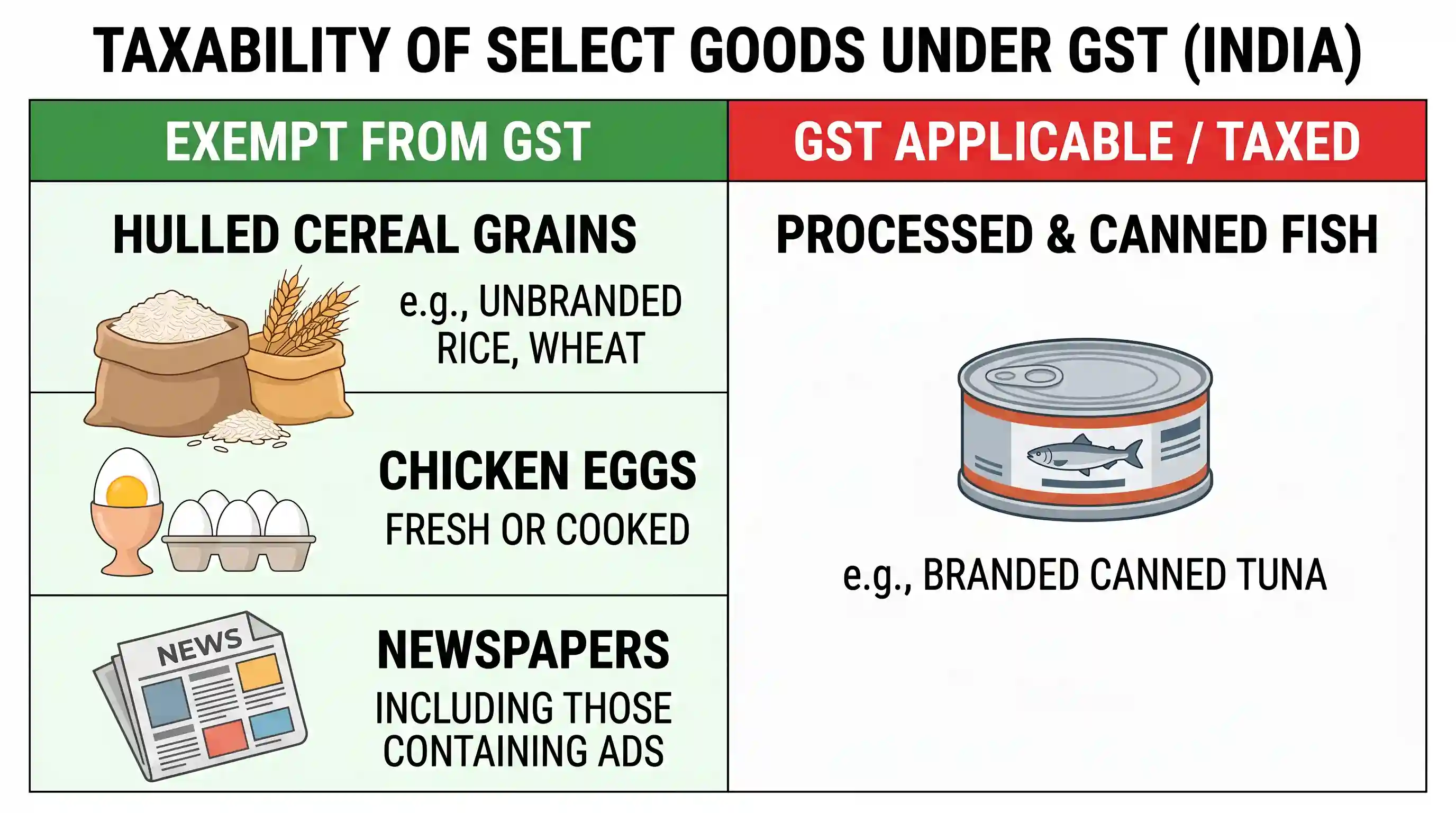 economy: Consider the following items : 1. Cereal grains hulled 2. Chicken eggs cooked 3. Fish processed and canned 4. Newspapers