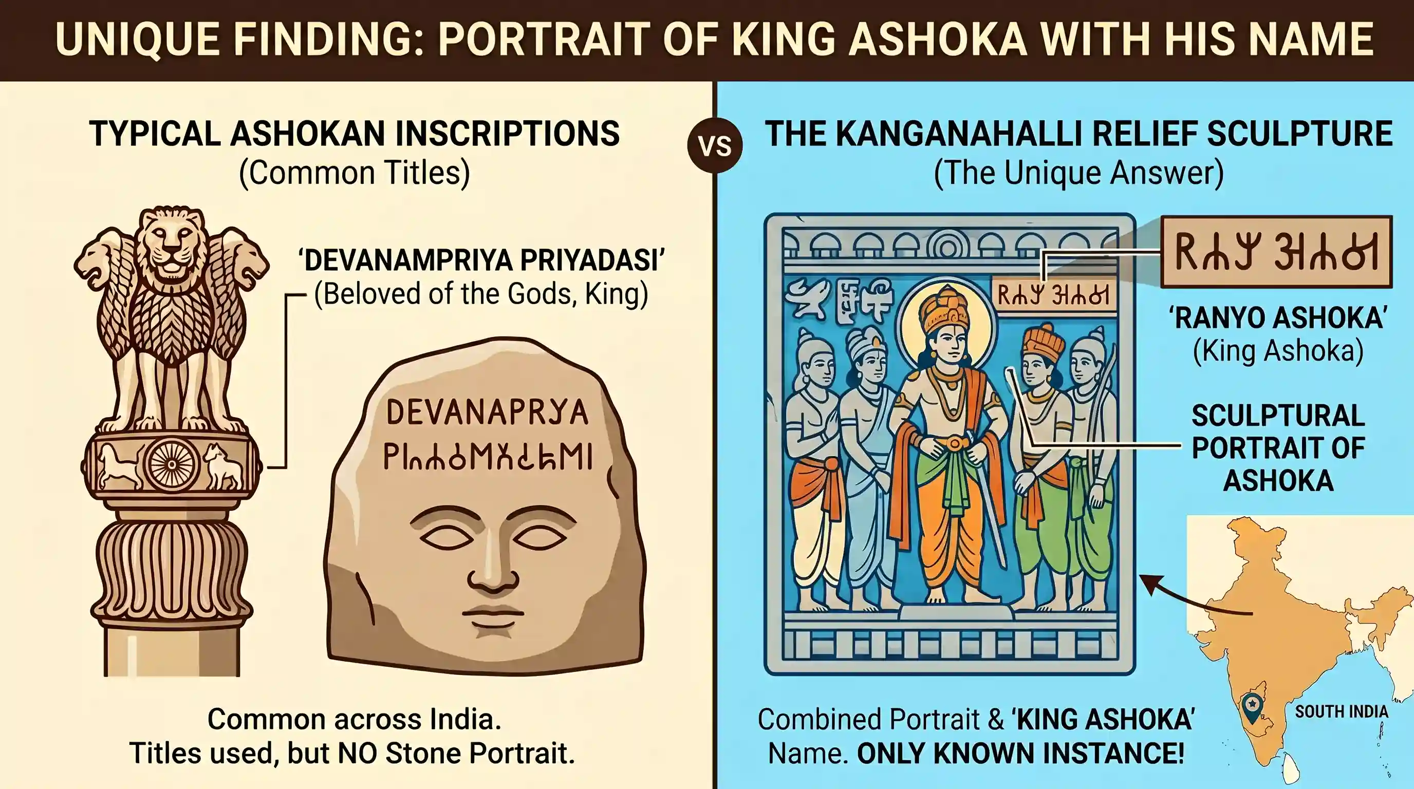 history: In which of the following relief sculpture inscriptions is 'Ranyo Ashoka' (King Ashoka) mentioned along with the stone p