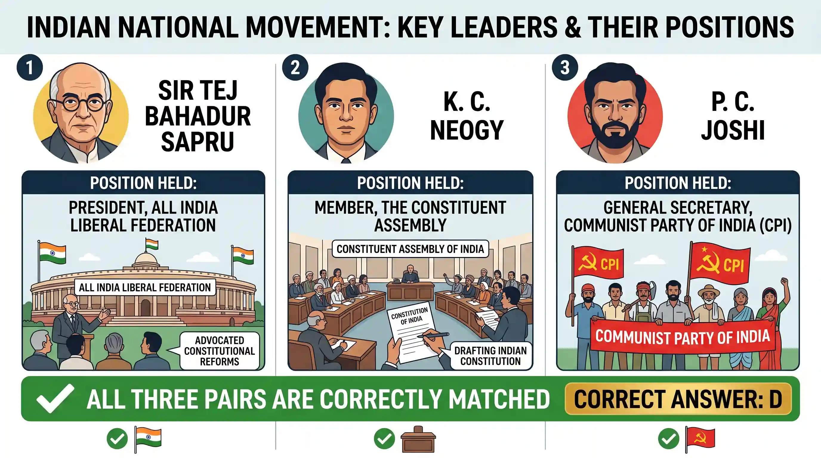 history: With reference to Indian National Movement, consider the following pairs: Person Position held 1. Sir Tej Bahadur Sapru