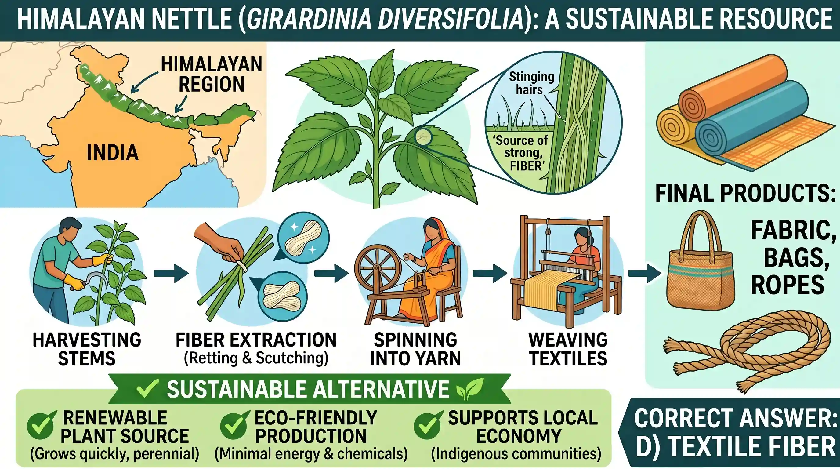 geography: Recently, there was a growing awareness in our country about the importance of Himalayan nettle (Girardinia diversifolia