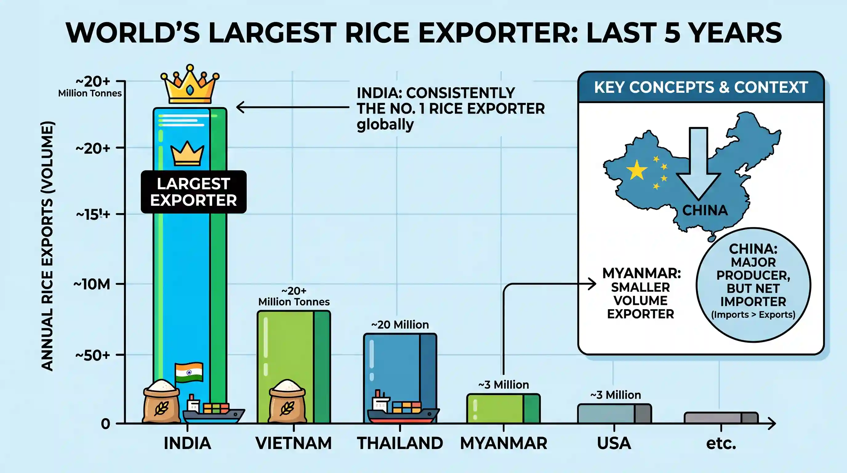 economy: Among the following, which one is the largest exporter of rice in the world in the last five years?