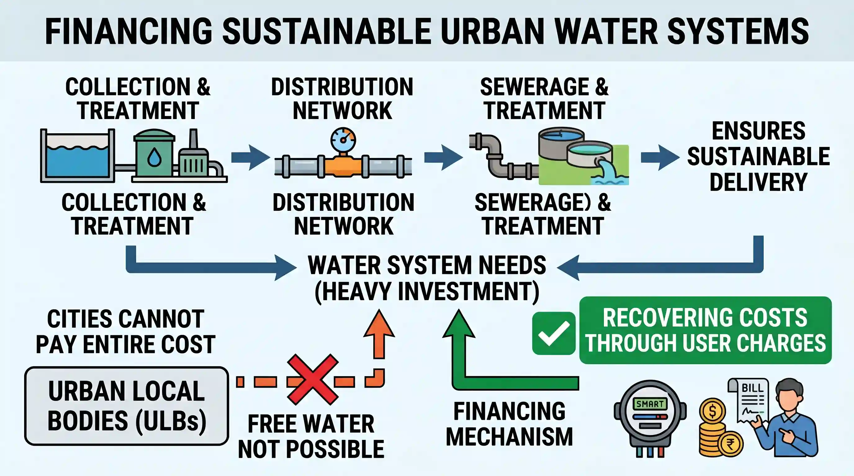 Reading Comprehension: Our urban bodies cannot possibly ensure sustainable delivery of water in our cities unless financing mechanisms are put