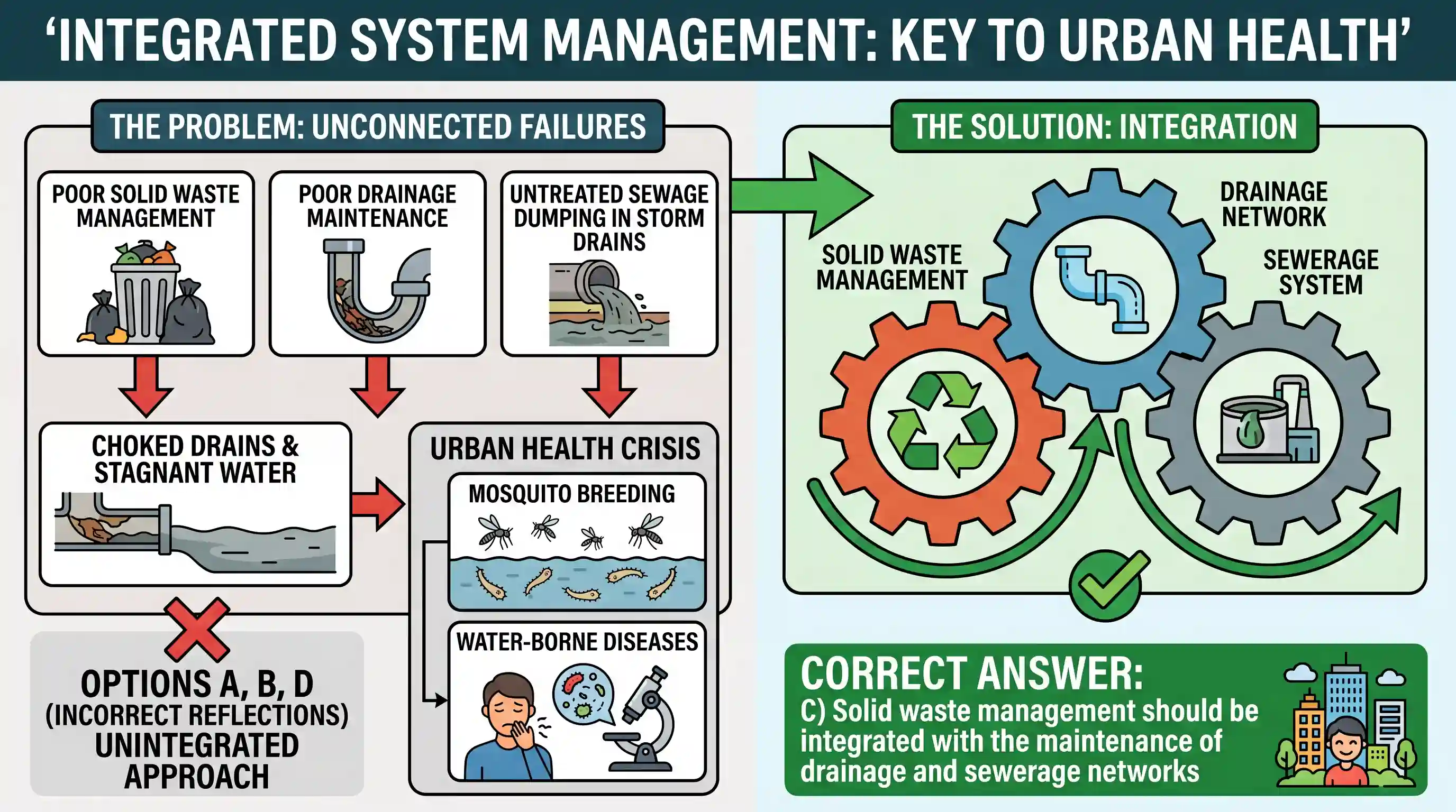 Reading Comprehension: Many people understand the connection n solid waste management and health in terms of the consequences of unattended hea