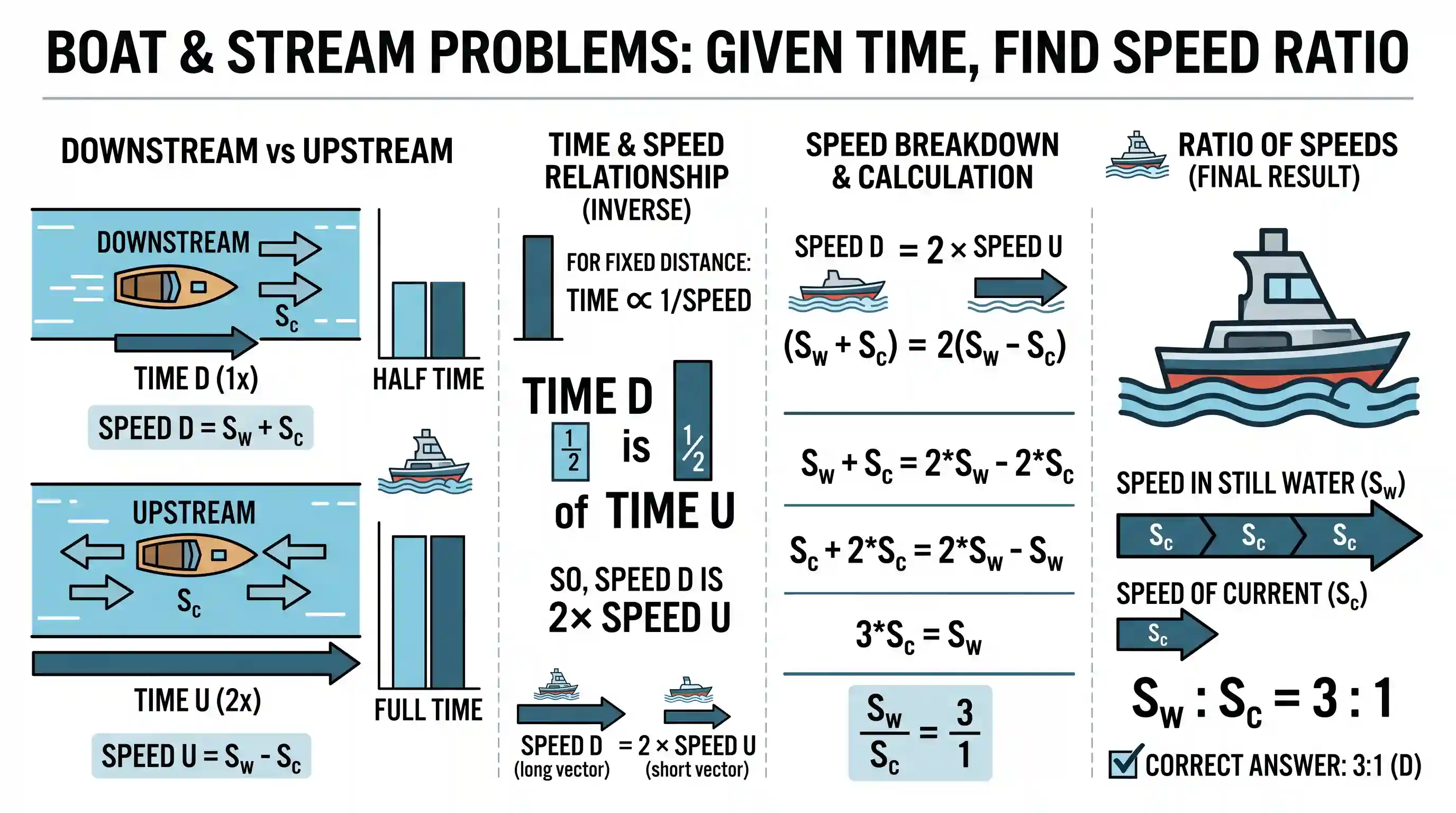 Quantitative Aptitude: A man takes half time in rowing a certain distance downstream than upstream. What is the ratio or the speed in still wat