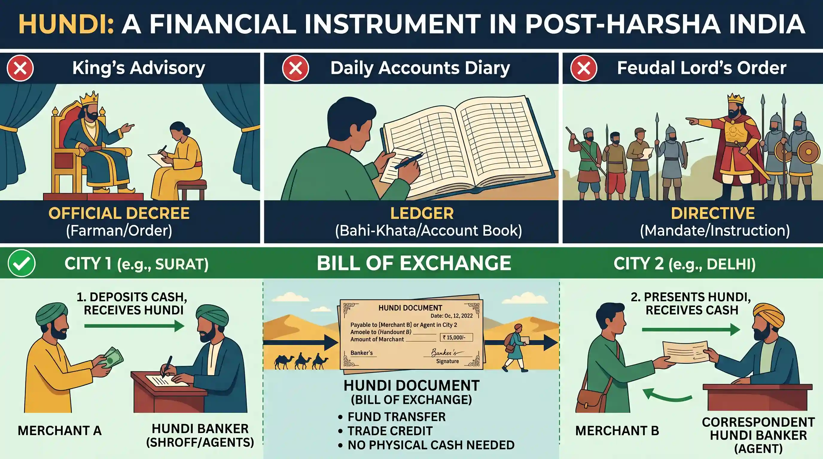economy: Which of the following phrases defines the nature of the 'Hundi' generally referred to in the sources of the post-Harsha