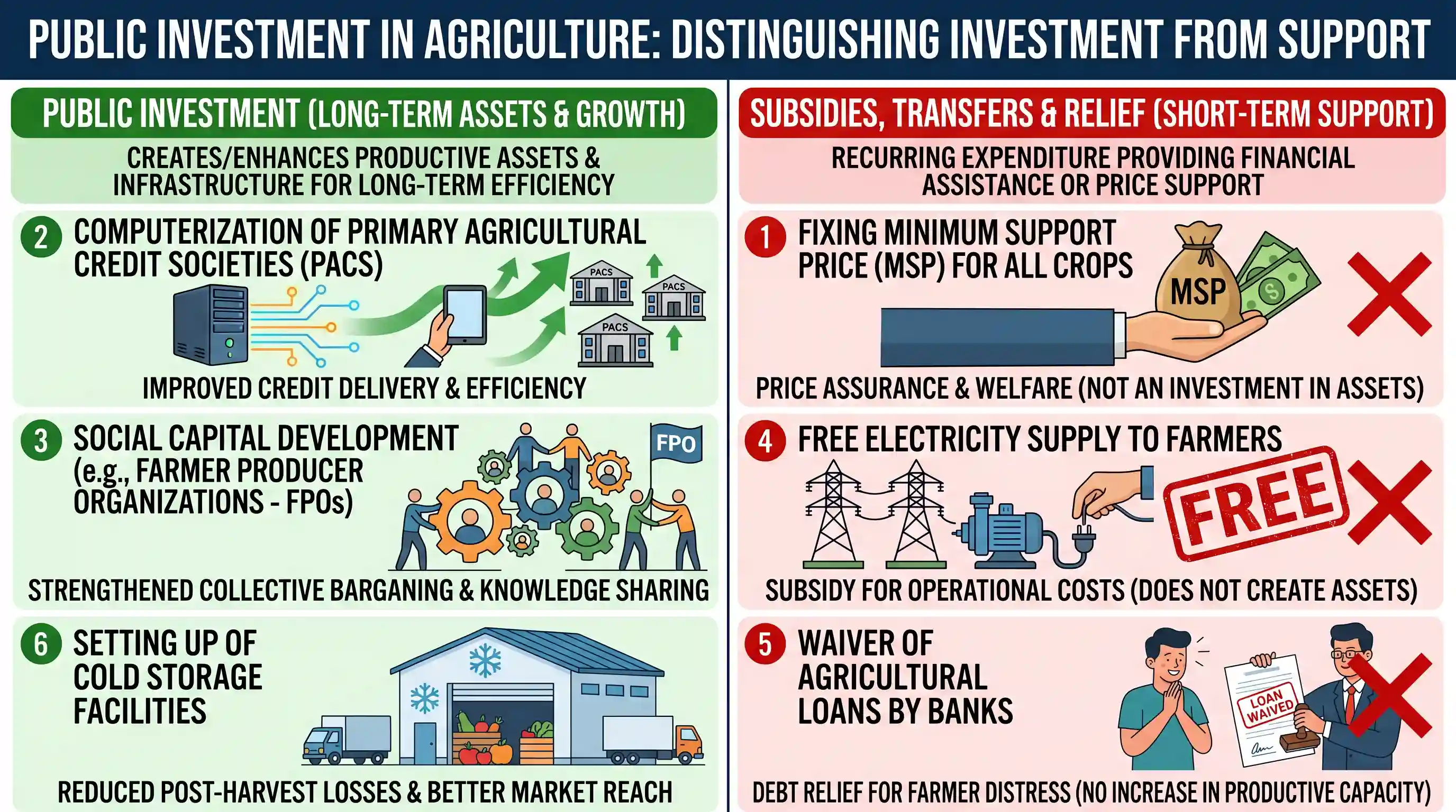 economy: In India, which of the following can be considered as public investment in agriculture? 1. Fixing Minimum Support Price