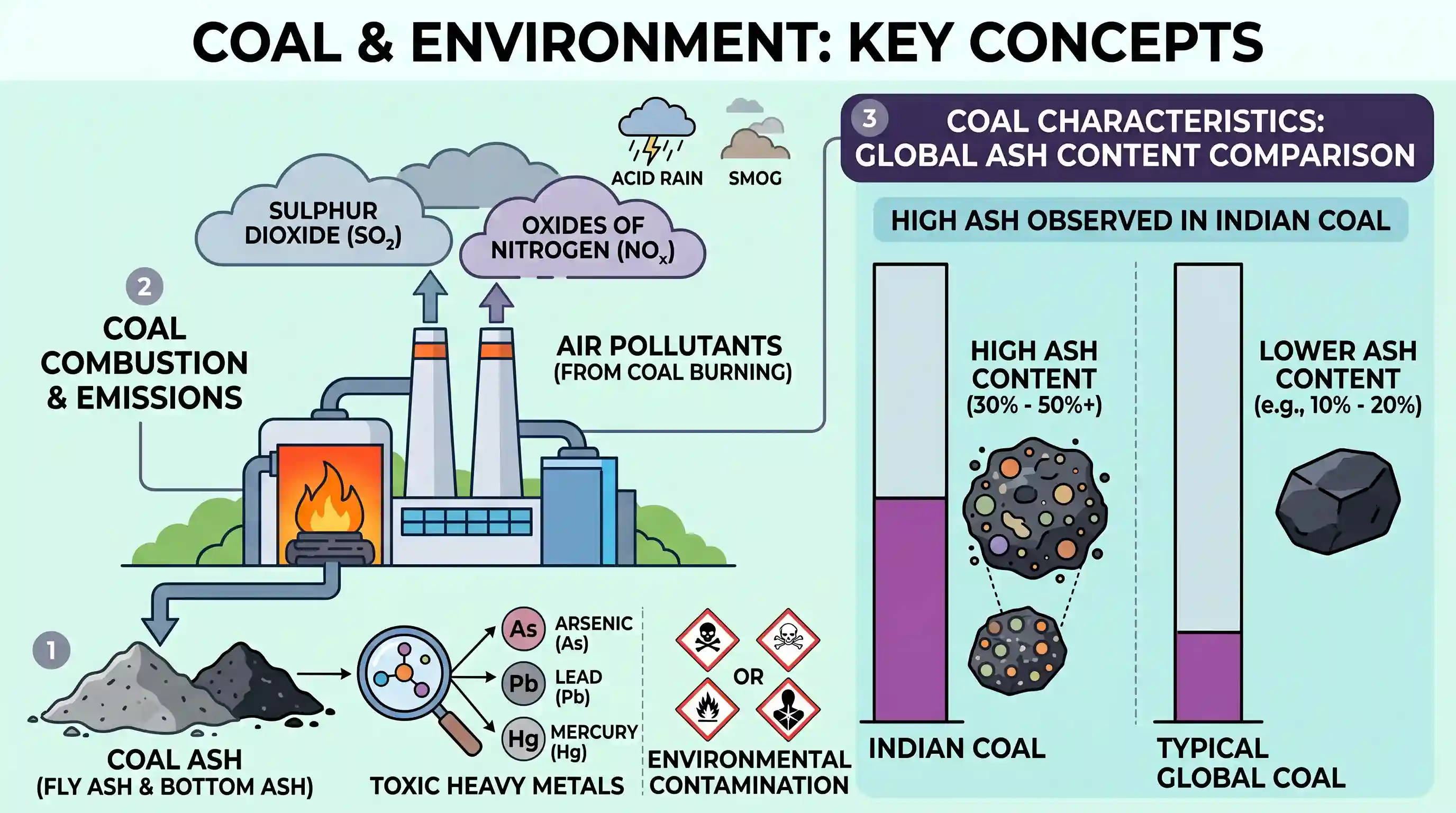 geography: Consider the following statements: 1. Coal ash contains arsenic, lead and mercury. 2. Coal-fired power plants release su