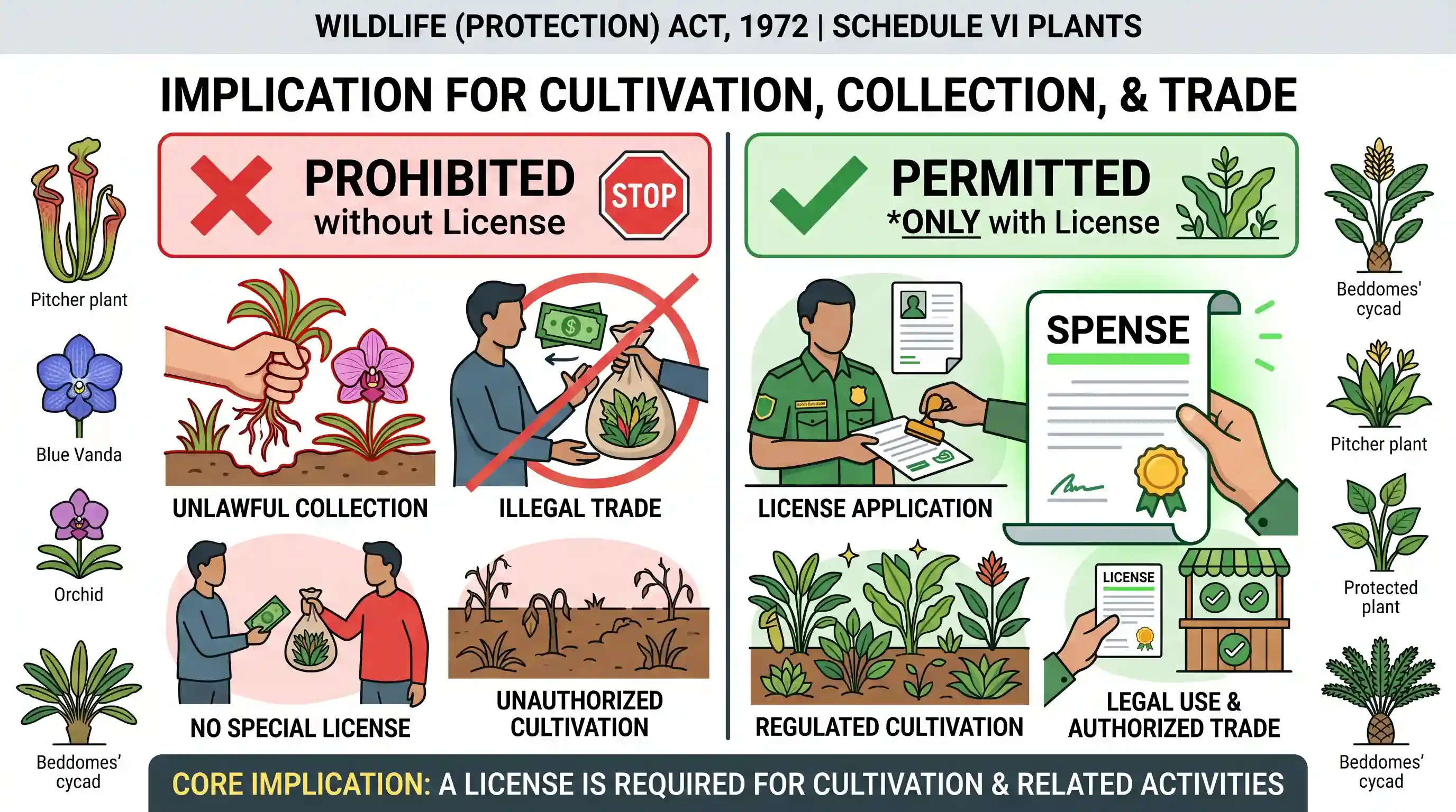geography: If a particular plant species is placed under Schedule VI of The Wildlife Protection Act, 1972, what is the implication?