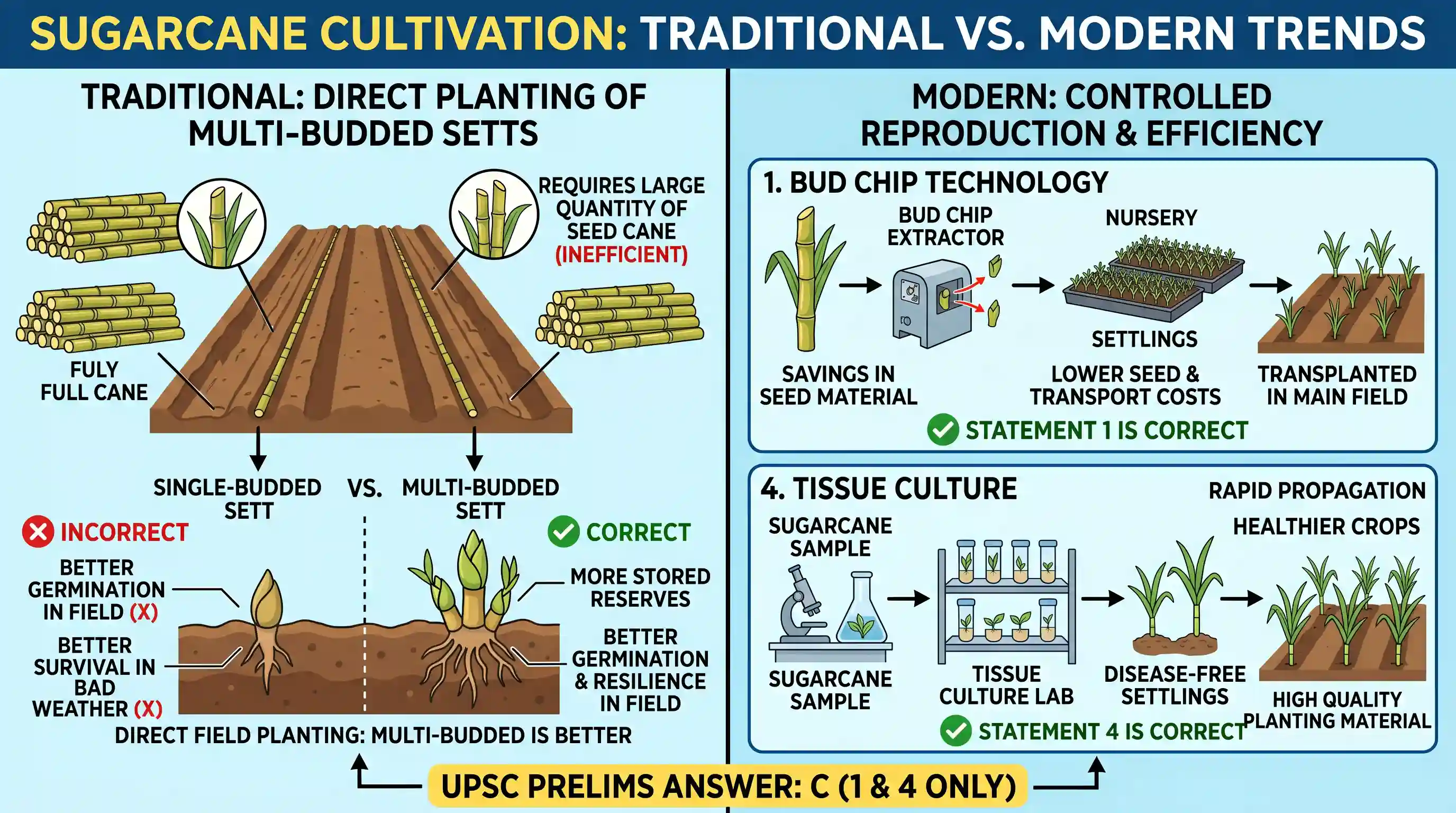 geography: With reference to the current trends in the cultivation of sugarcane in India, consider the following statements: 1. A s