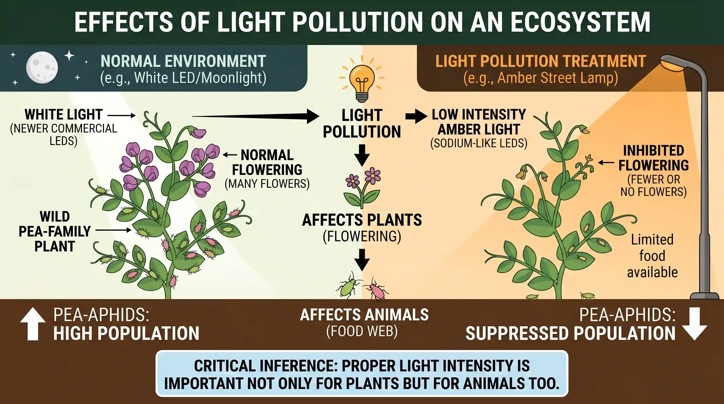 Reading Comprehension: Researchers simulated street lighting on artificial grassland plots containing pea- aphids, sap- sucking insects, at nig