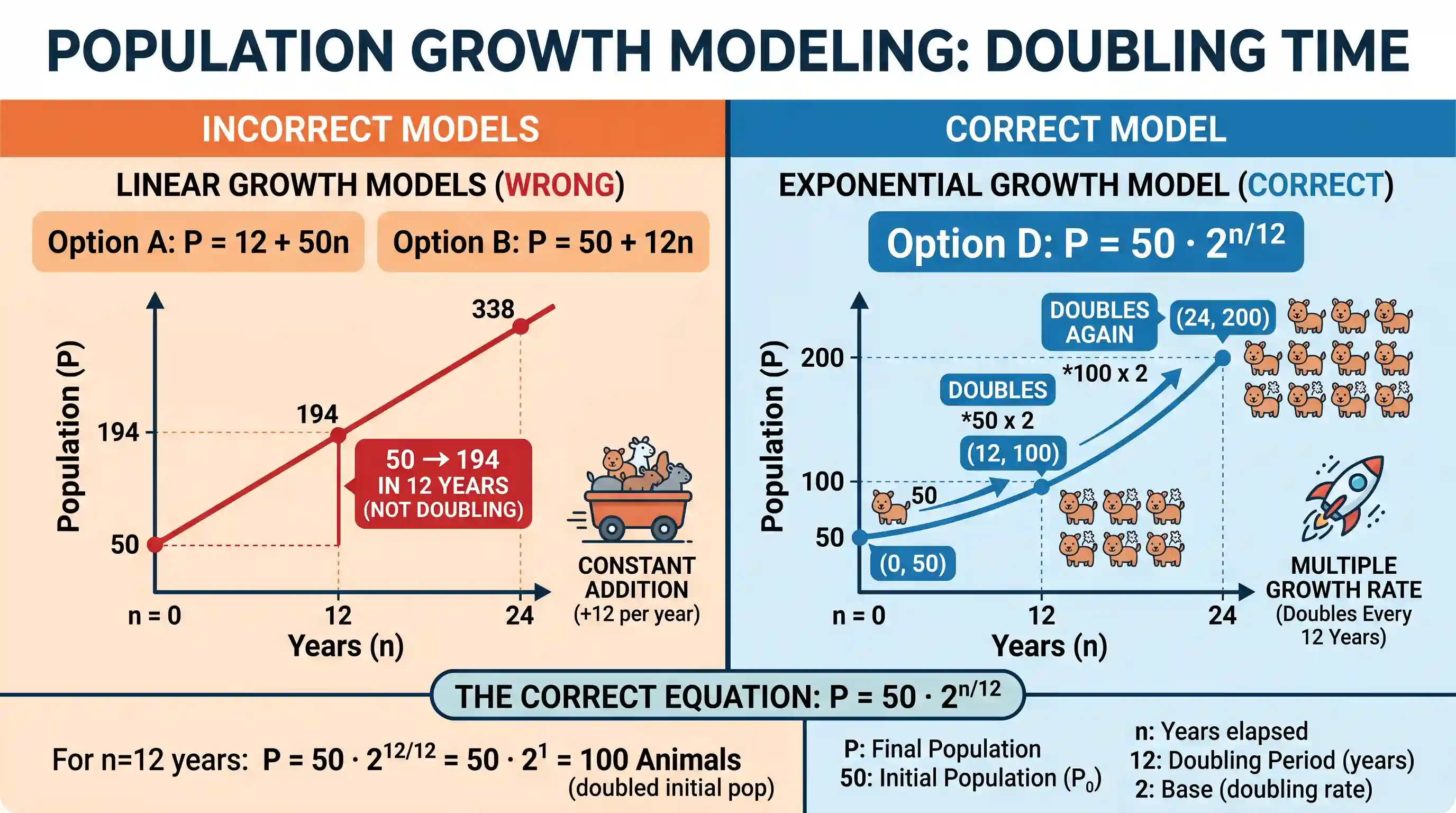 Quantitative Aptitude: A biology class at Central High School predicted that a local population of animals will double in size every 12 years.