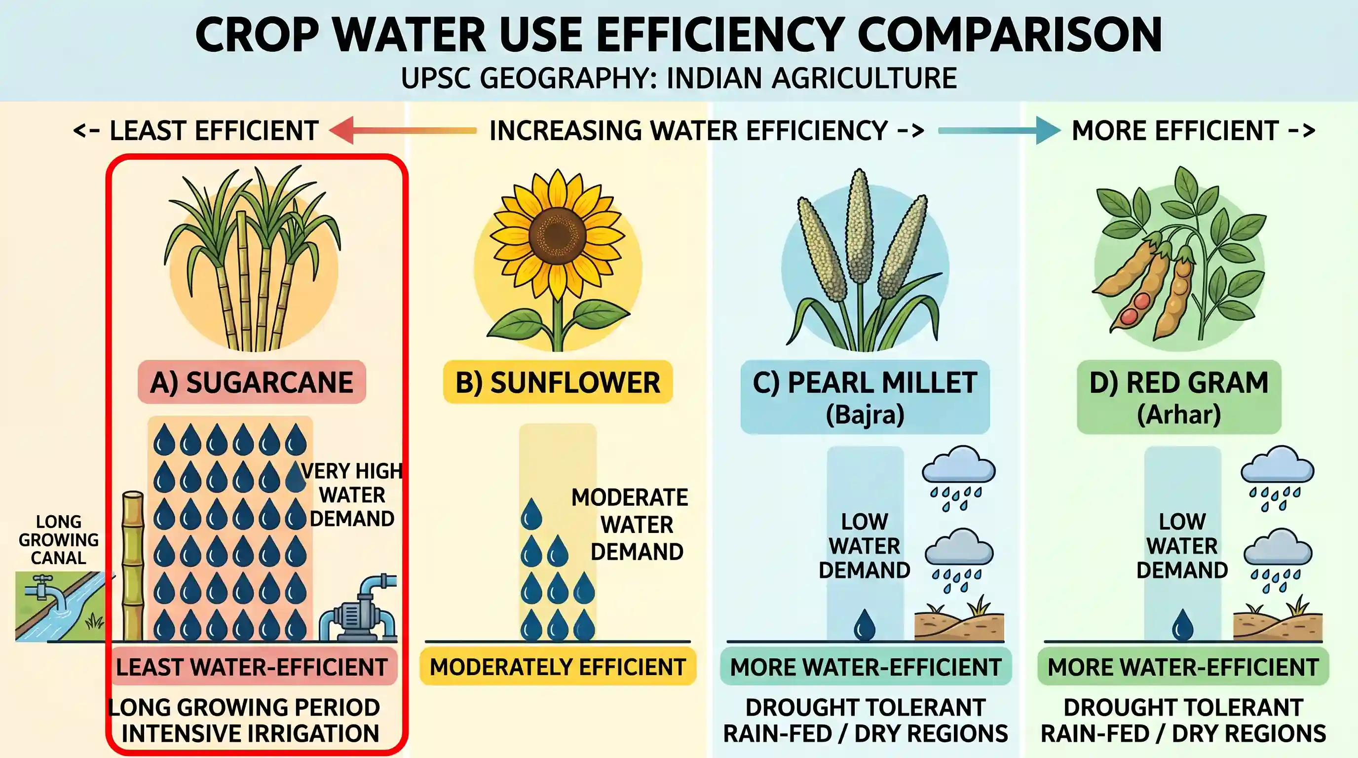 geography: Among the following, which one is the least water-efficient crop?