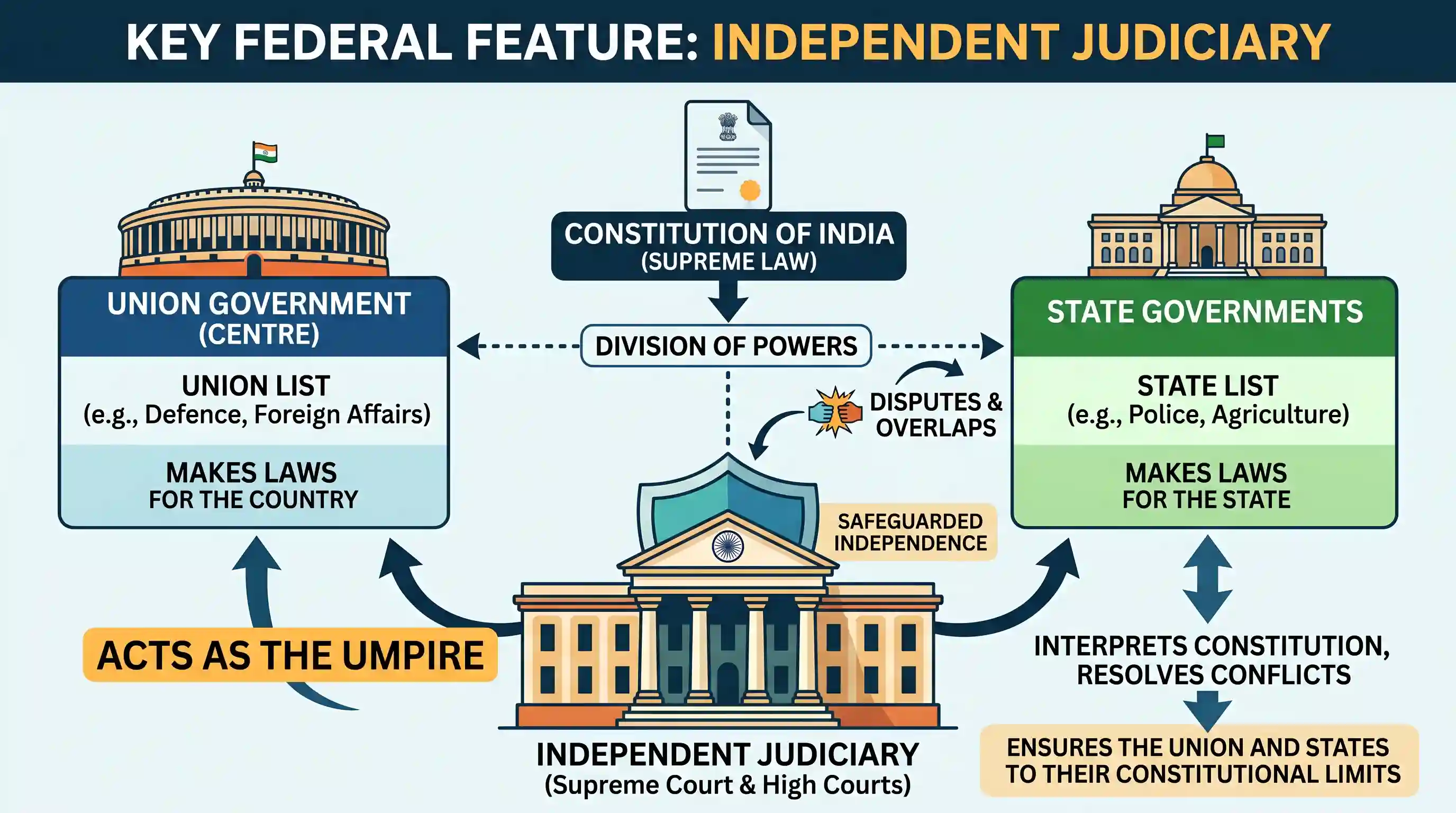 polity-and-governance: Which one of the following in Indian polity is an essential feature that indicates that it is federal in character?