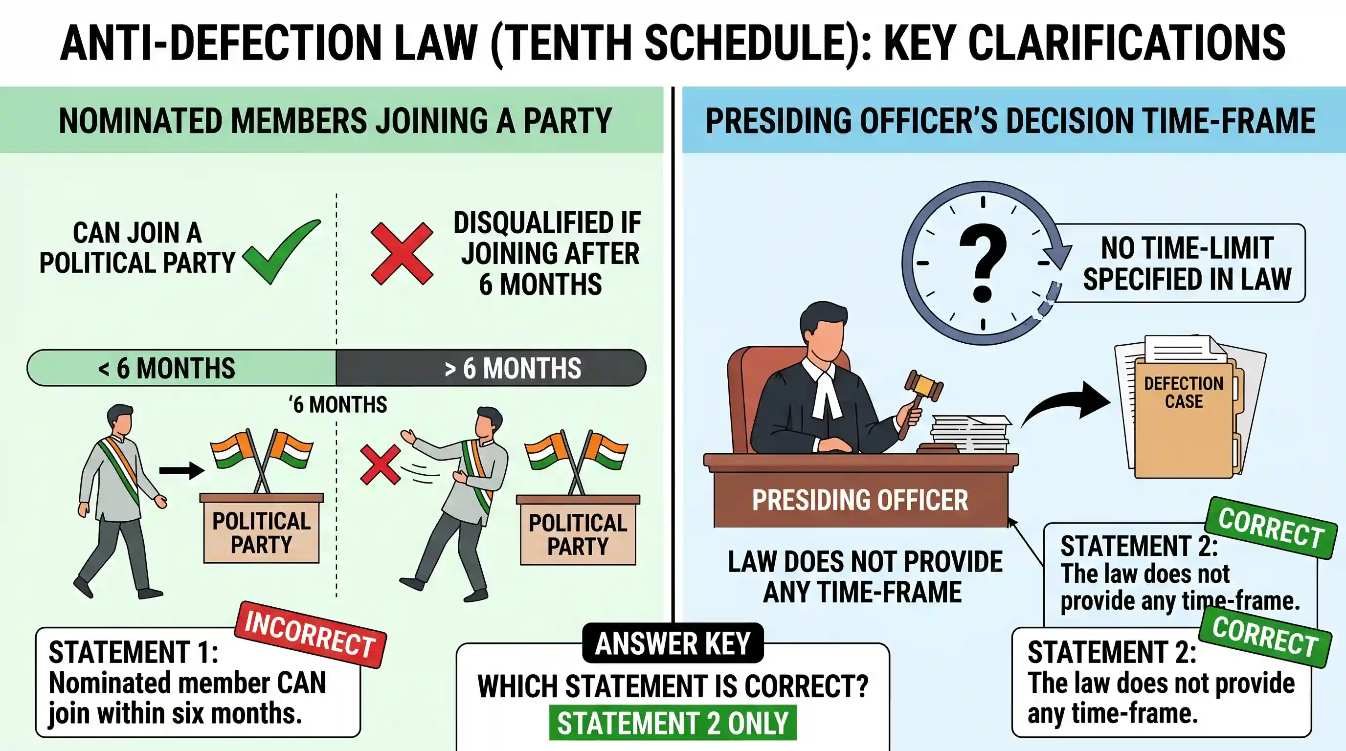 polity-and-governance: With reference to anti-defection law in India, consider the following statements: 1. The law specifies that a nominated