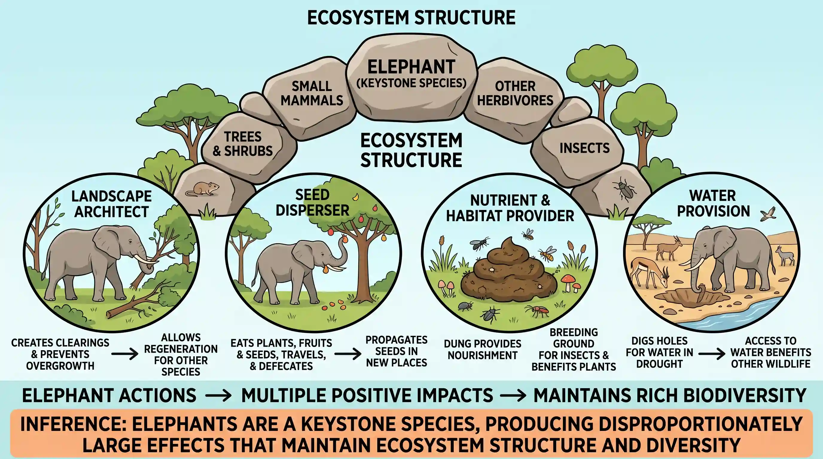 Reading Comprehension: Elephants are landscape architects, creating clearings in the forest, preventing overgrowth of certain plant species and