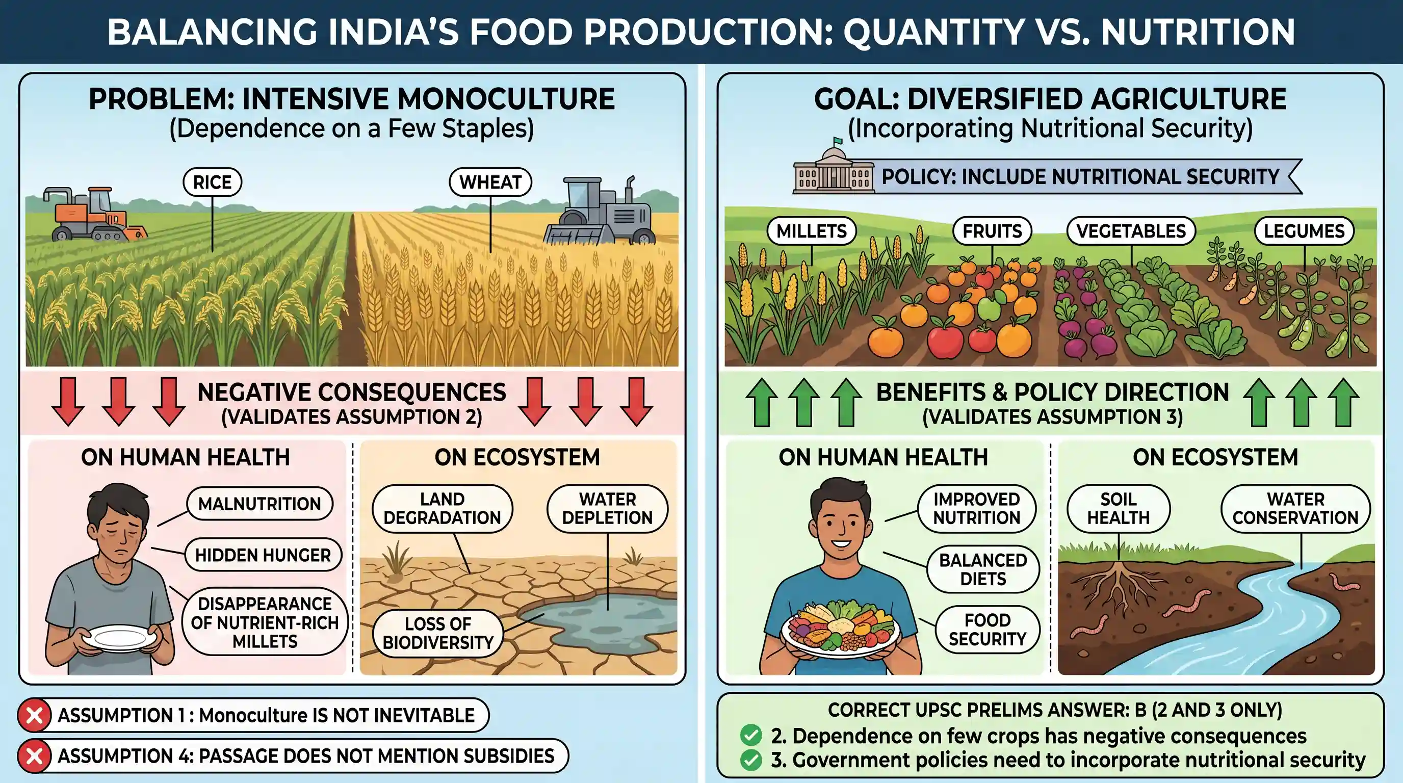 Reading Comprehension: Food consumption patterns have changed substantially in India over the past few decades. This has resulted in the disapp