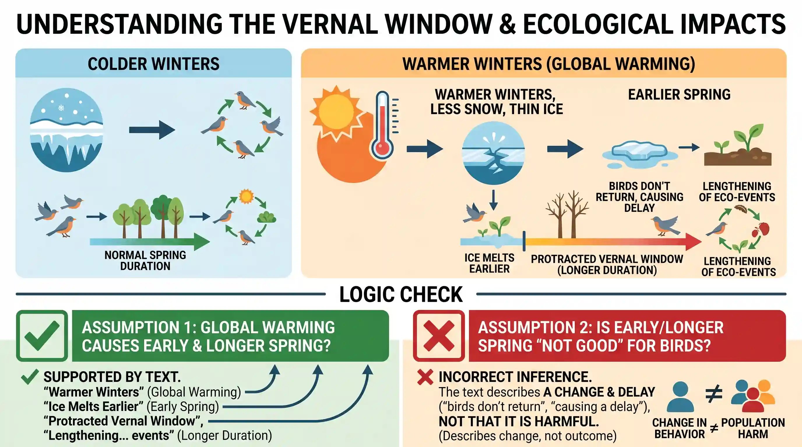 Reading Comprehension: ## Passage - 1 Scientists studied the vernal window transition period from winter to the growing season. They found that