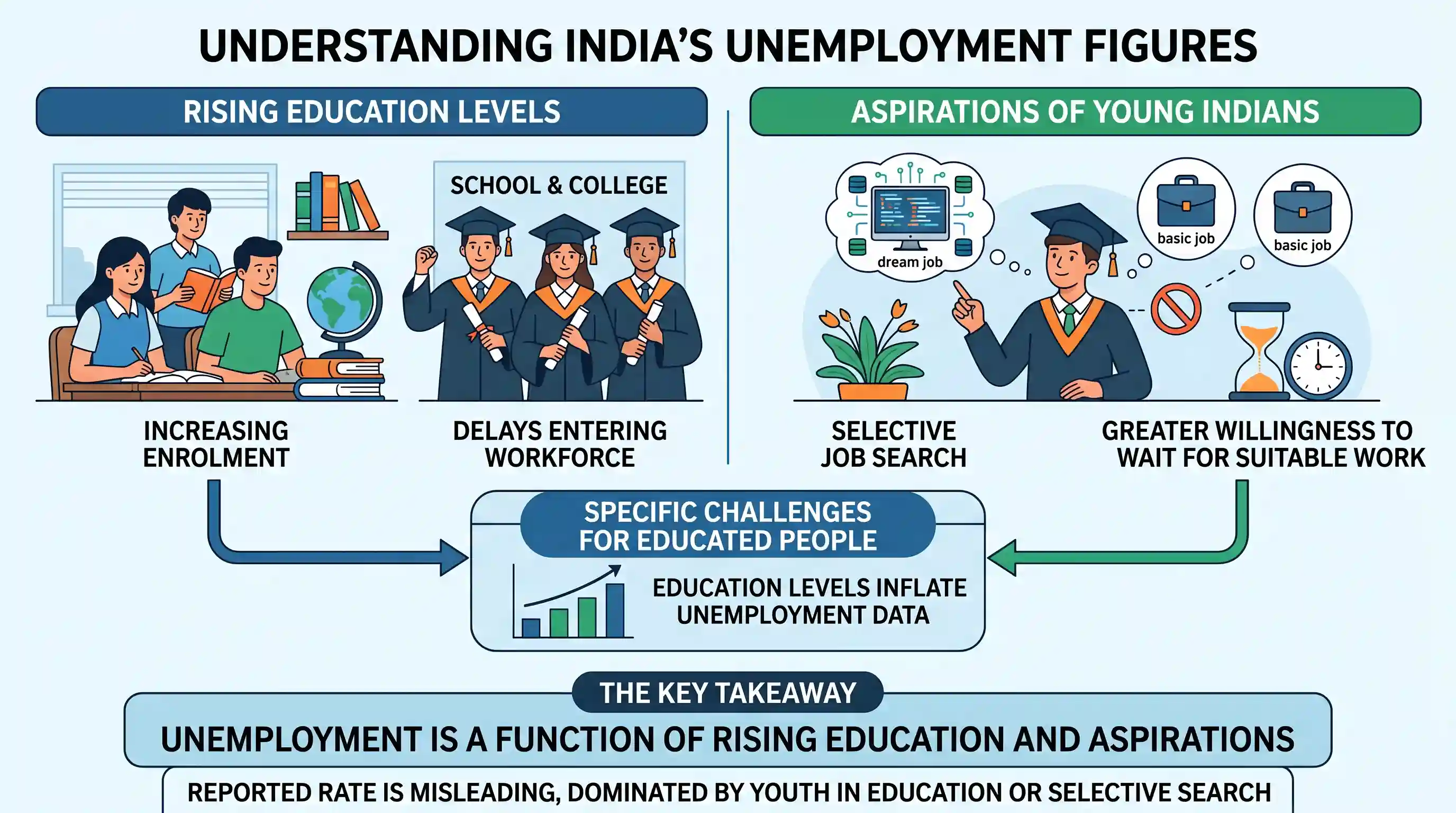 Reading Comprehension: In India, while the unemployment rate is a frequently used measure of poor performance of the economy, under conditions
