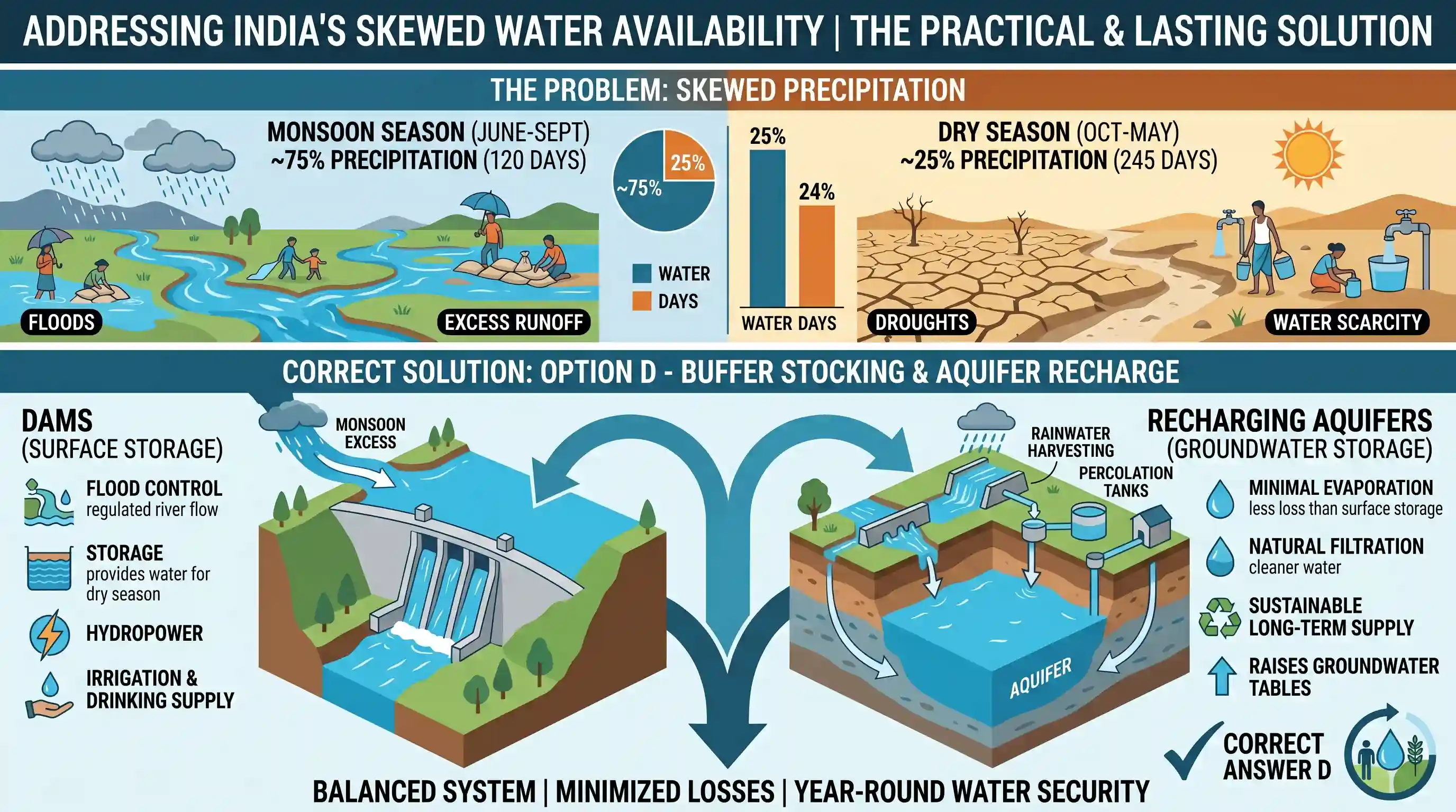 Reading Comprehension: How best can the problems of floods and droughts be addressed so that the losses are minimal and the system becomes resi