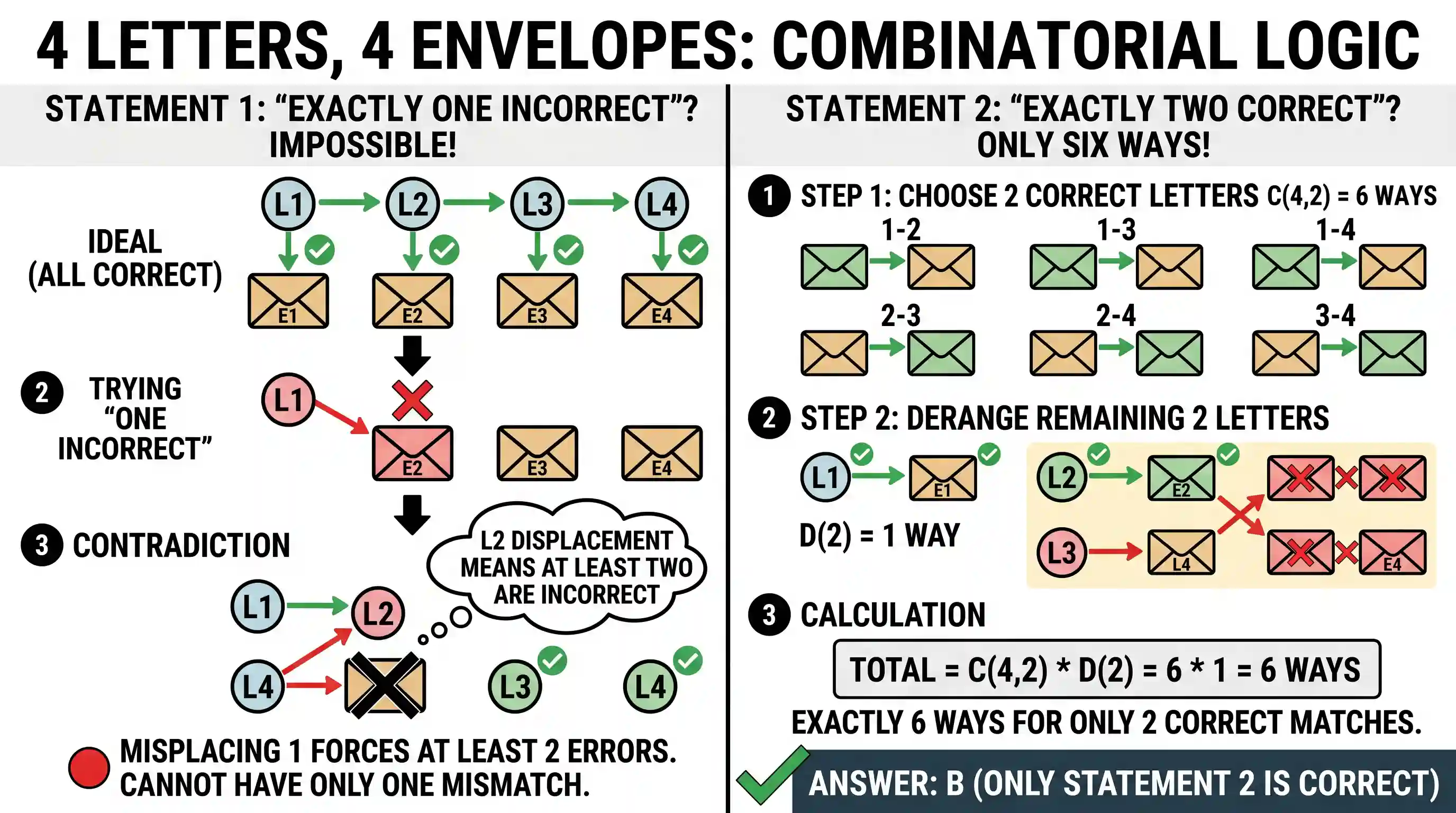 Quantitative Aptitude: There are four letters and four envelopes and exactly one letter is to be put in exactly one envelope with the correct a