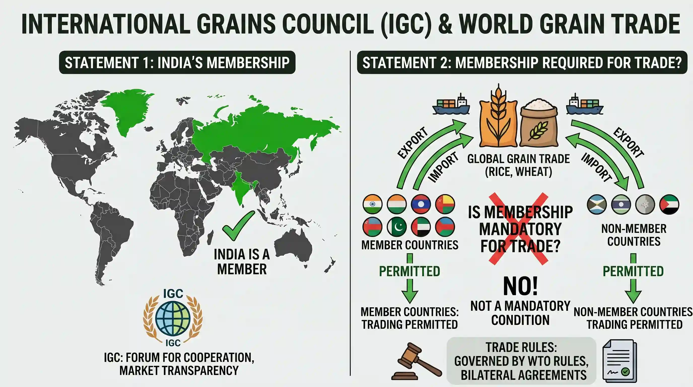 economy: Consider the following statements : 1. India is a member of the International Grains Council. 2. A country needs to be a