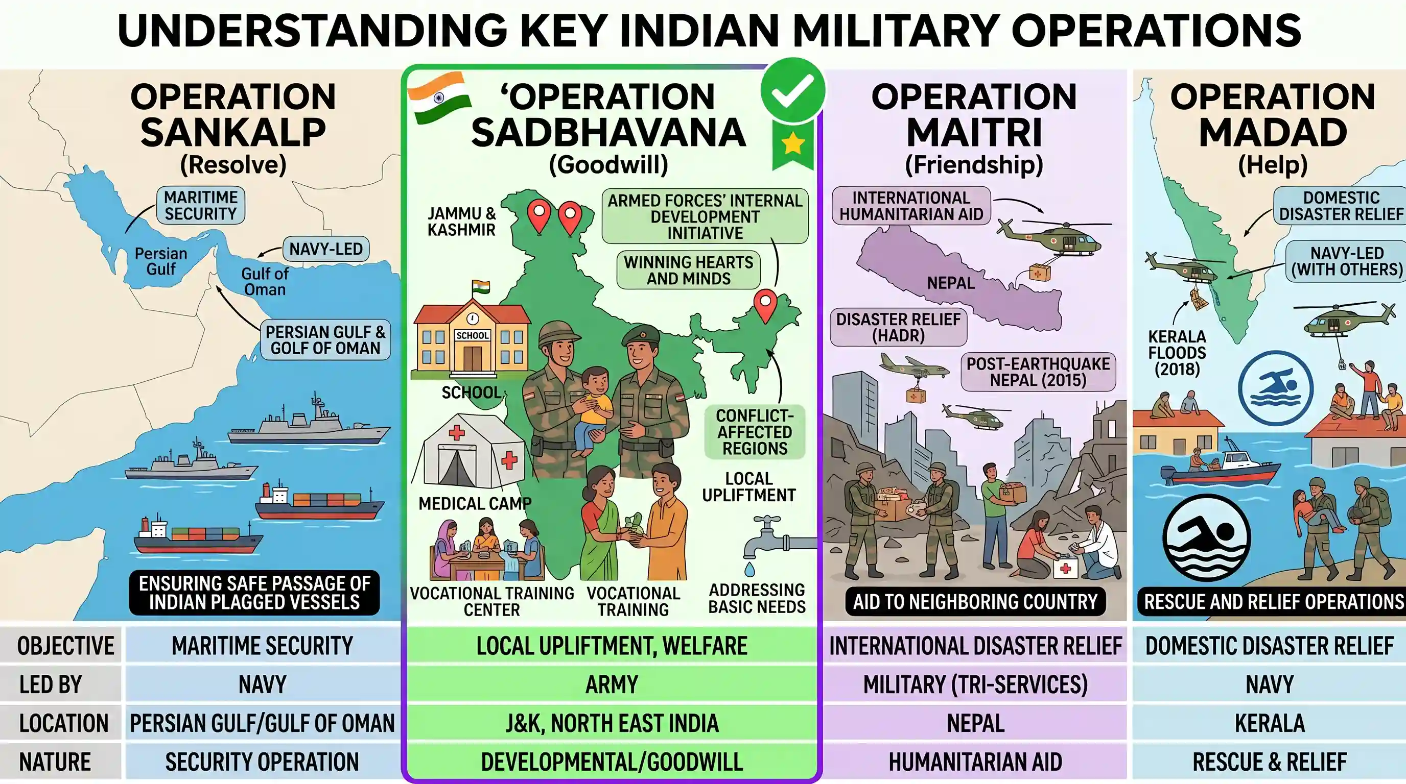 polity-and-governance: Operations undertaken by the Army towards upliftment of the local population in remote areas to include addressing of th