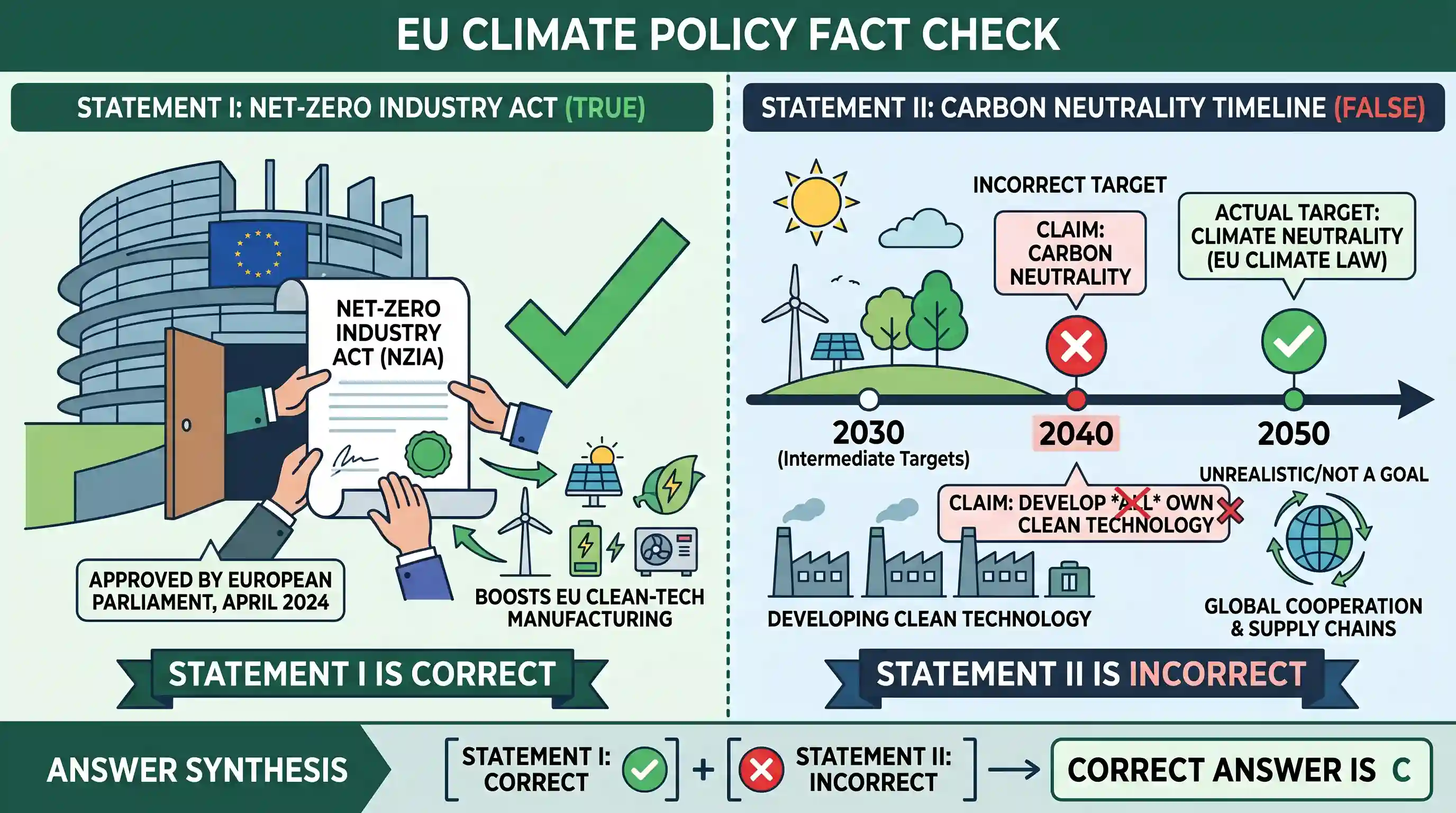polity-and-governance: Consider the following statements: Statement-I : The European Parliament approved The Net-Zero Industry Act recently. St