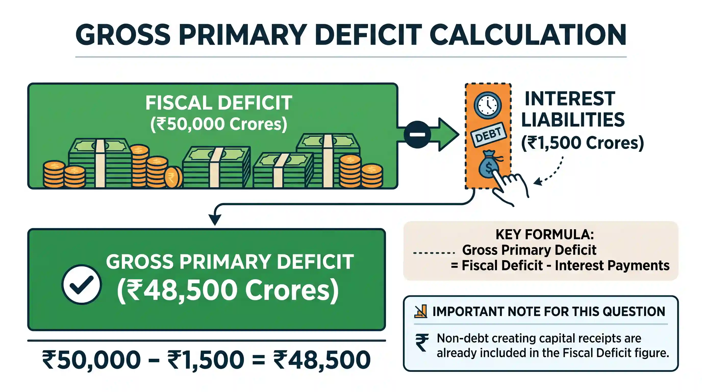 economy: A country's fiscal deficit stands at ₹50,000 crores. It is receiving ₹10,000 crores through non-debt creating capital re